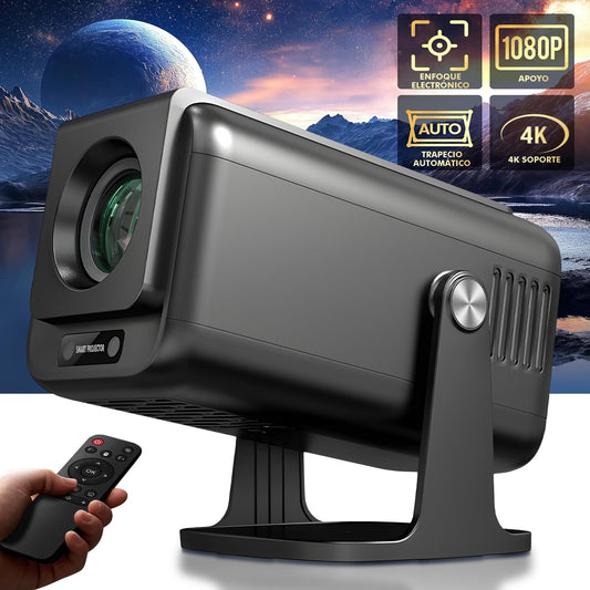 Proyector Portátil 4K Enfoque Eléctrico con Android 13 Bluetooth WiFi6 para iOS, Android, PC, TV Stick