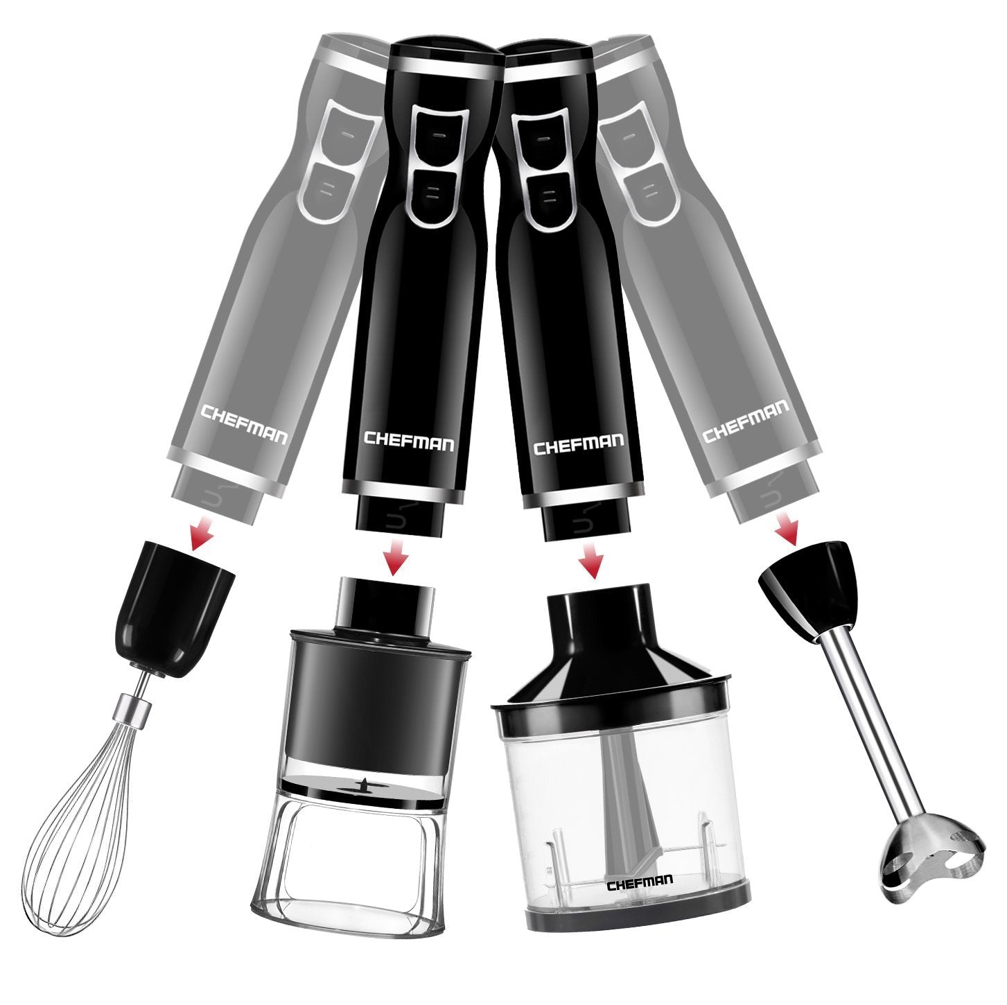 Chefman | Batidora de Mano | Hand Blender | Licuadora de Mano | 3 Cuchillas | 6 en 1 | Negro