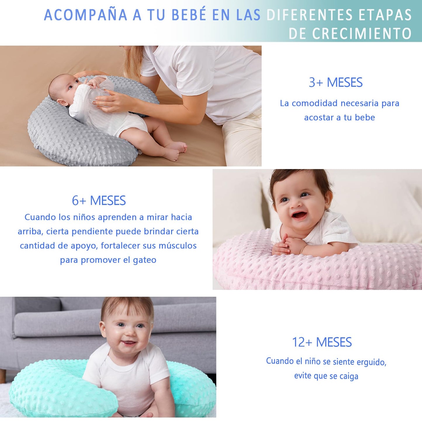 LIHYL Almohada de Lactancia para Amamantar Bebé Multifuncional,64x46x20cm Cojin Antirreflujo Bebe Ultra Comodo, Posicionador Corporal con Funda extraíble para Lactancia Materna para Bebés (Verde)