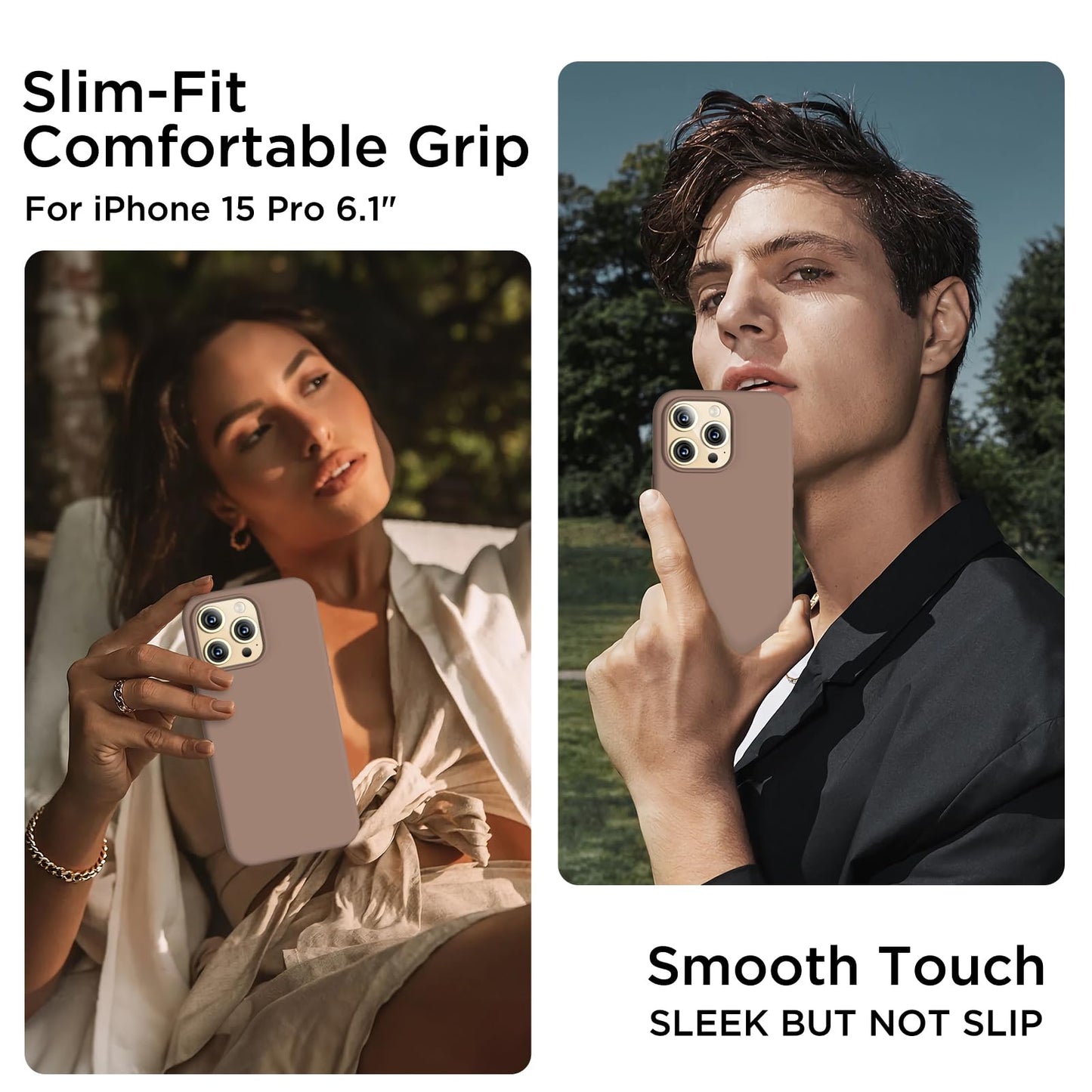 COFFKER - Funda compatible con iPhone 15 Pro, funda de silicona líquida, cuerpo completo, a prueba de golpes, funda delgada y delgada para teléfono con forro de microfibra suave antiarañazos, color