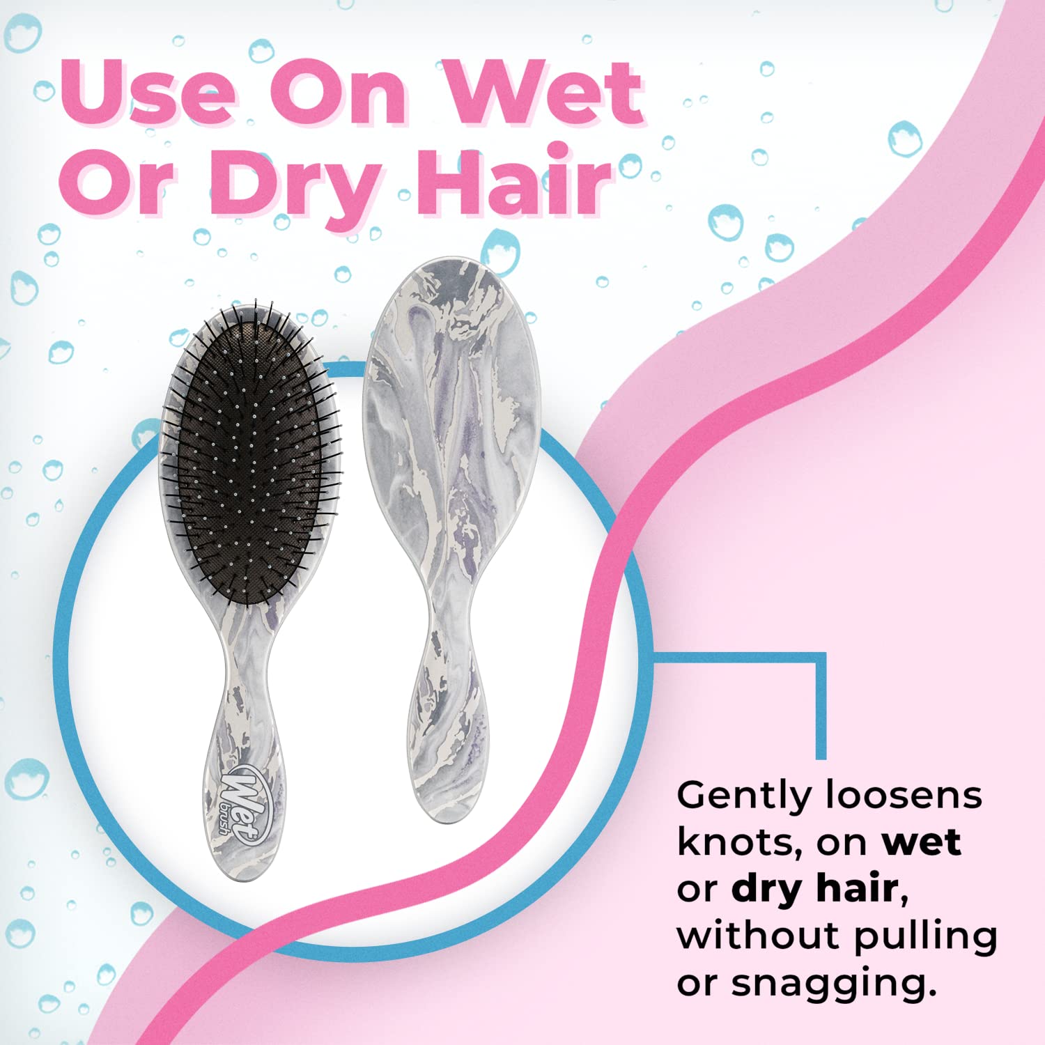 Wet Brush Cepillo desenredante original, mármol metálico, plateado, todo tipo de cabello, cerdas IntelliFlex ultra suaves que se deslizan a través de enredos con facilidad, peine sin dolor para hombres, mujeres, niños y niñas