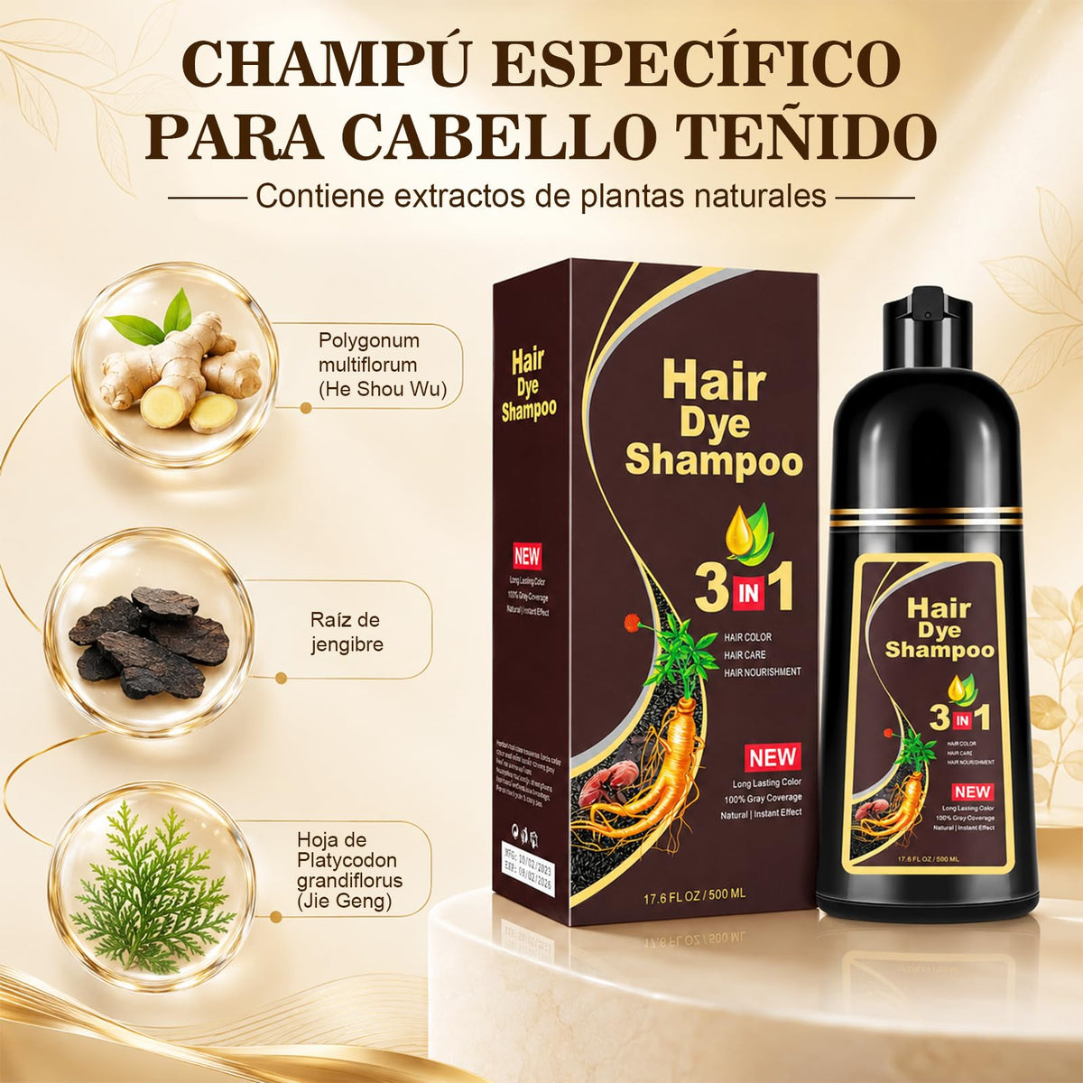 Champú Instant Hair Color para Cabello,hair dye shampoo,Champú Tinte Instantáneo 3 En 1 Fórmula Suave Que contiene Ingredientes Naturales,shampoo tinte, Adecuado Para HombresY mujeres (Marrón claro)