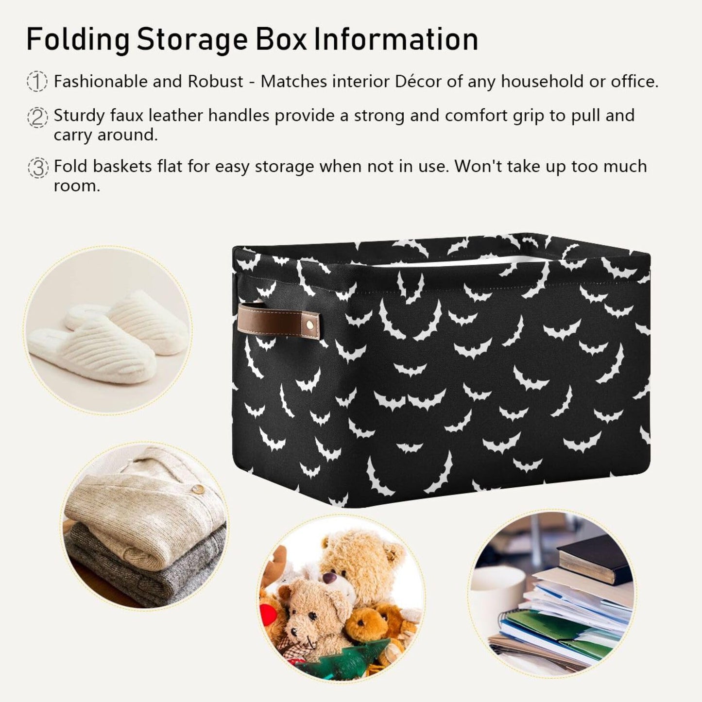 XUWU - Cesta de almacenamiento multiusos para murciélagos y Halloween, diseño gótico