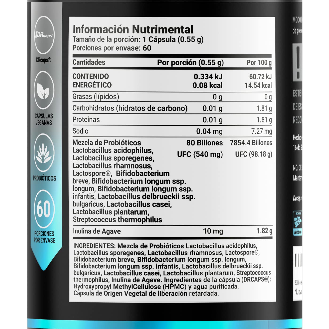 B Life Company Probióticos 80 Billones con Inulina de Agave. 60 cápsulas de 500 mg para 2 meses: Probióticos para Hombre y Mujer. 80 Billion Probiotics Platinum