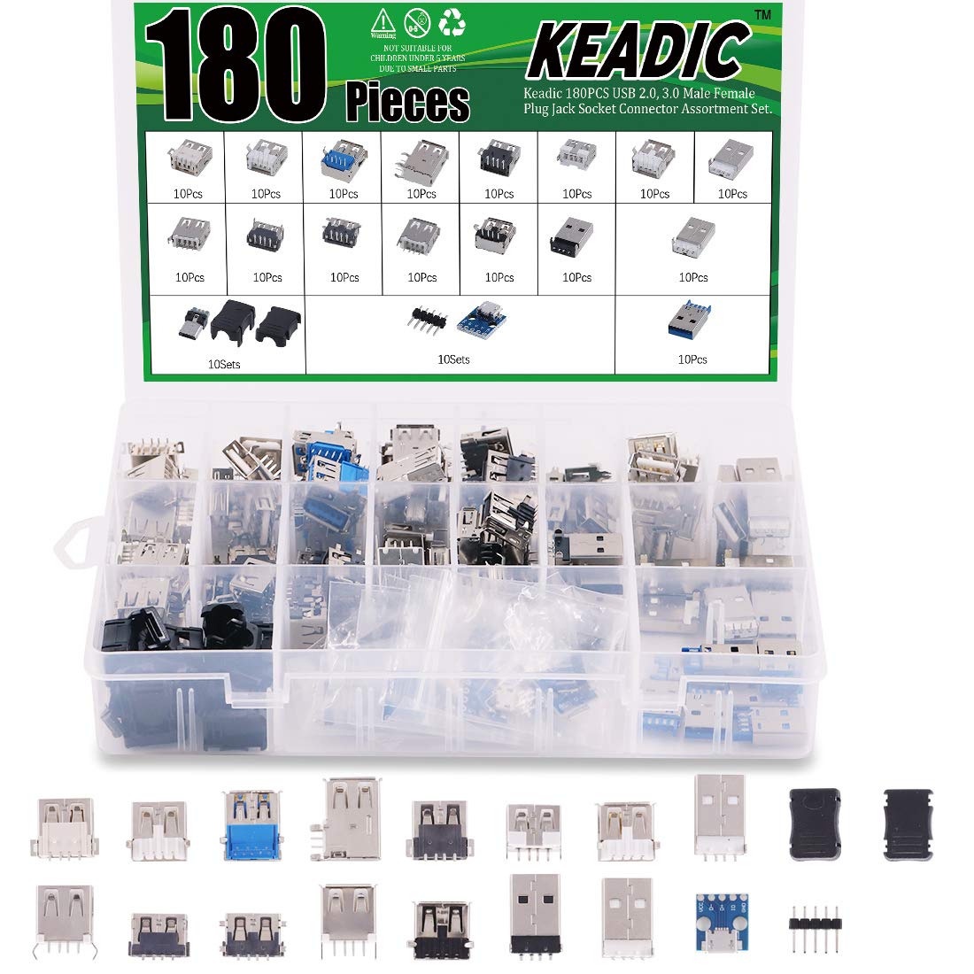 Juego de Conectores Micro USB y USB 3.0 Keadic Negro Diferentes Tamaños para PC y Tablet