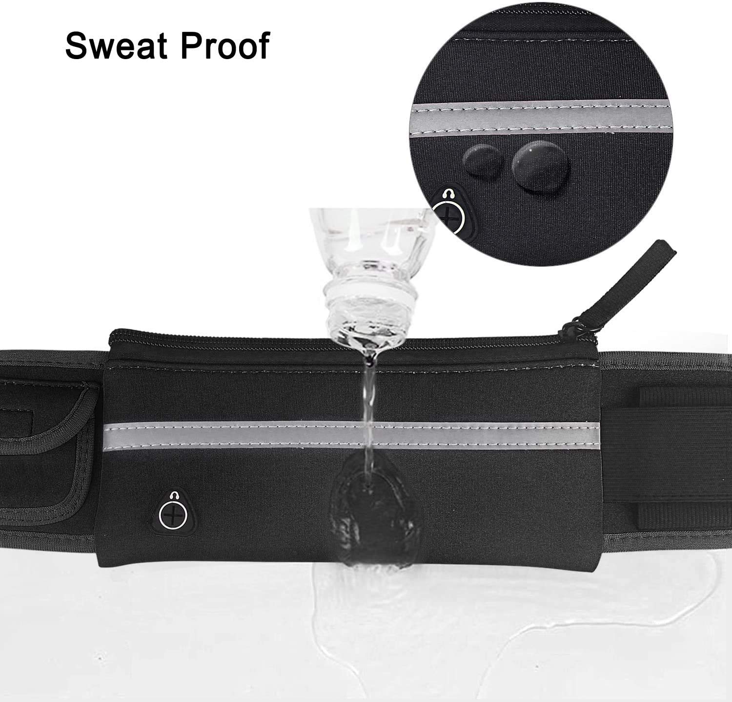 Cangurera Deportiva Riñonera Reflectante Unisex Negra con Correa Ajustable para Running y Seguridad de Accesorios