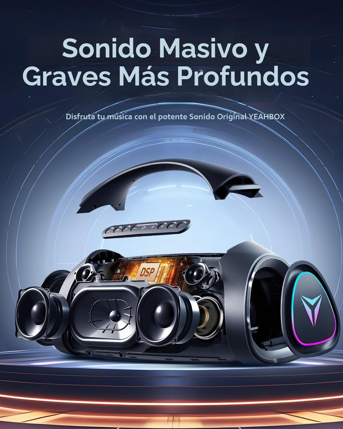 Altavoz Portátil Impermeable YEAHBOX Azul con Subwoofer y Carga Rápida para Fiestas