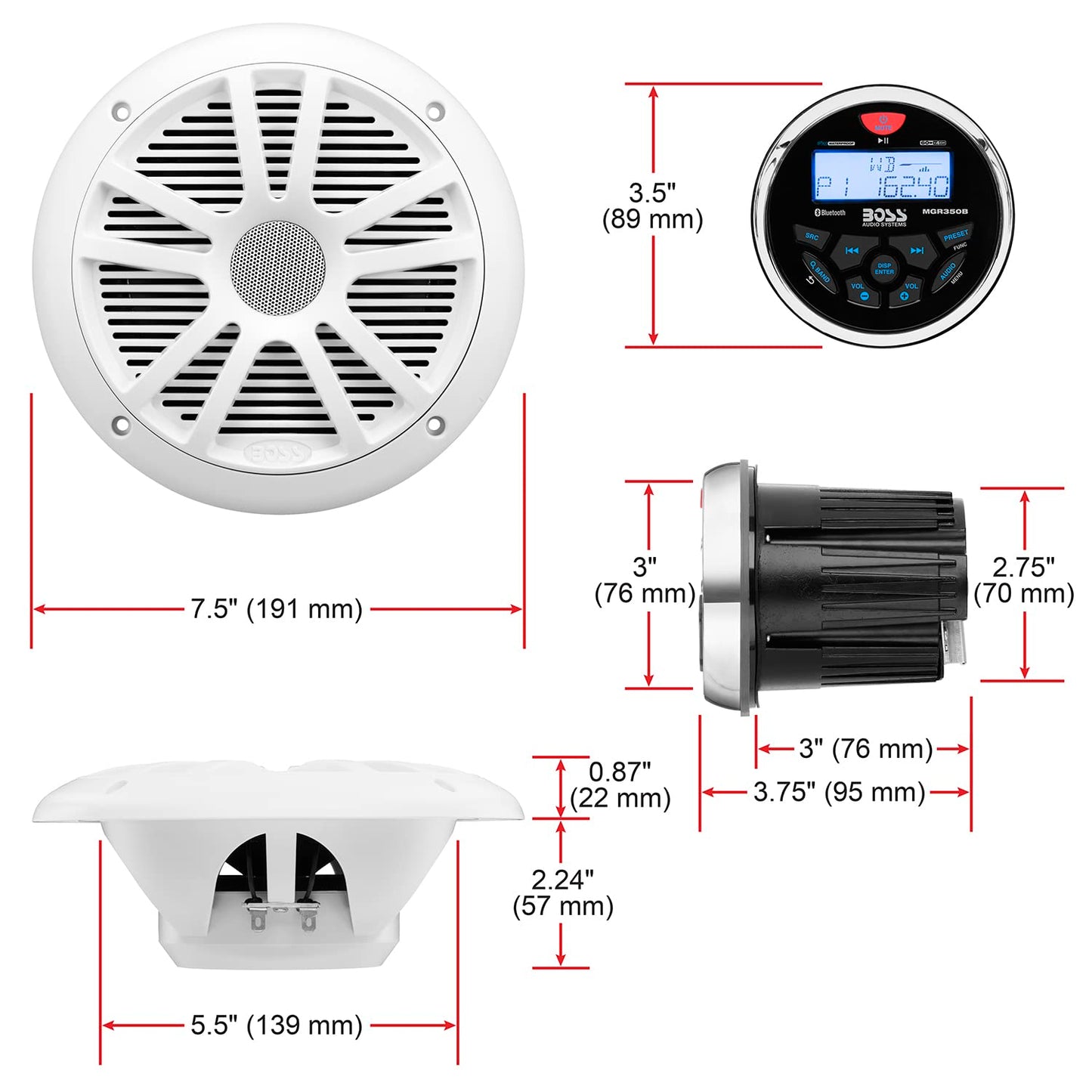 BOSS Audio Speaker with Antenna in White