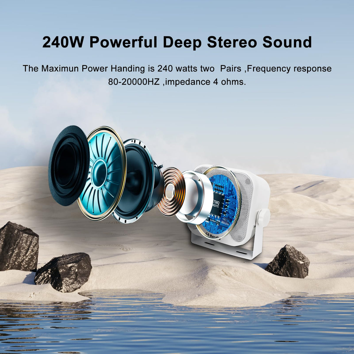 Altavoces Marinos Herdio Blanco 4 Pulgadas 240W Impermeables 2 Vías para Camión, Jeep, ATV, UTV, Carrito de Golf, Tractor