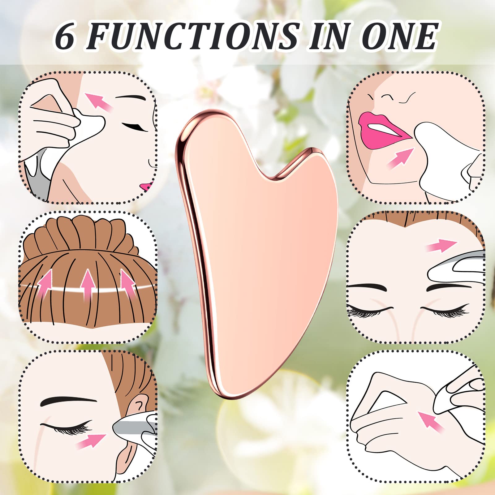 Herramienta Gua Sha de acero inoxidable para el cuidado de la piel, herramienta de masaje de belleza para el cuerpo y los ojos y el cuello con bolsa de viaje (oro rosa)