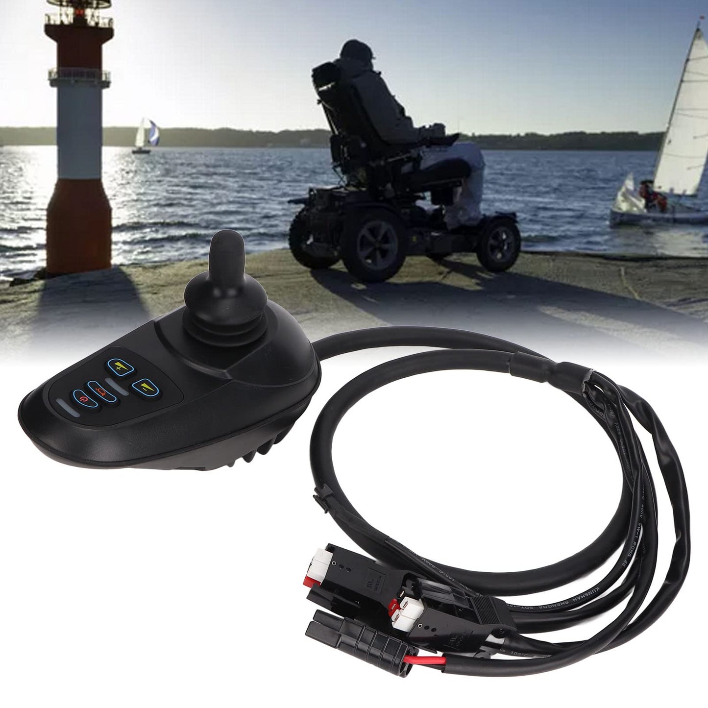 Jiawu Controlador de Joystick para Silla de Ruedas Eléctrica, IPX5 Controlador de Silla de Ruedas Eléctrica con Rotación de 360° a Prueba de Agua, Controlador de Joystick de 4 Teclas de