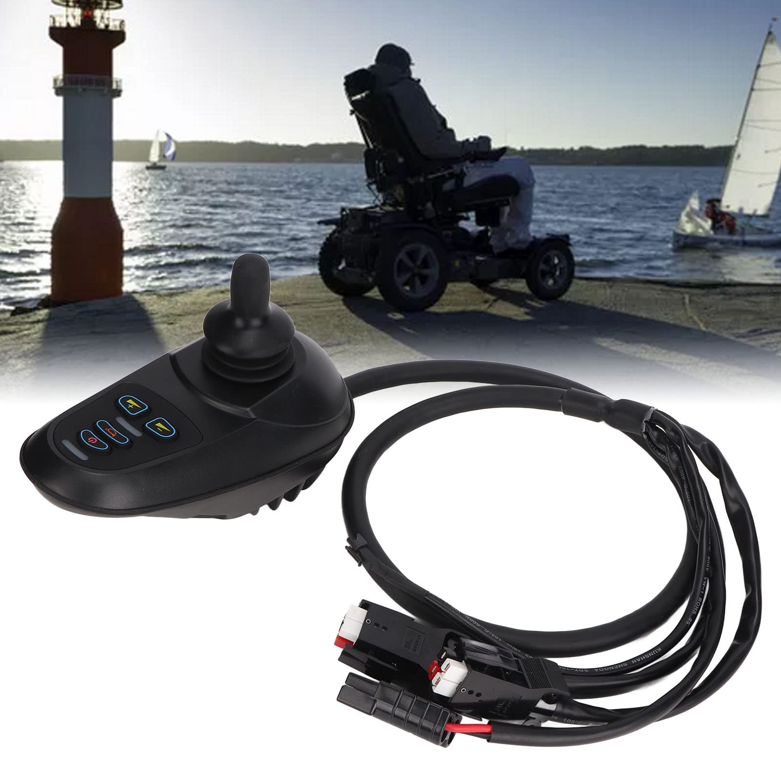 Jiawu Controlador de Joystick para Silla de Ruedas Eléctrica, IPX5 Controlador de Silla de Ruedas Eléctrica con Rotación de 360° a Prueba de Agua, Controlador de Joystick de 4 Teclas de
