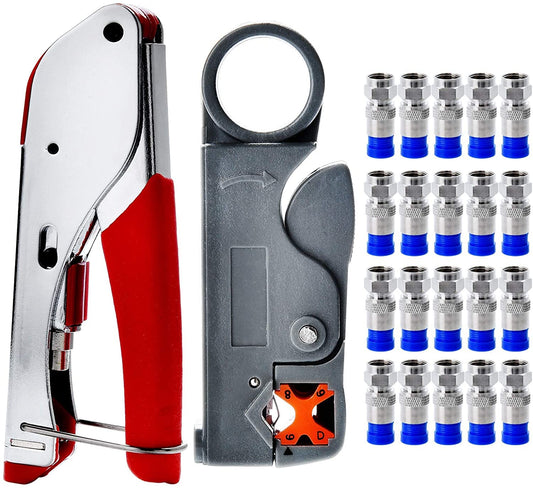 Crimpador de Cable Coaxial Voyzdx Azul con Conectores F para TV, Video y Audio