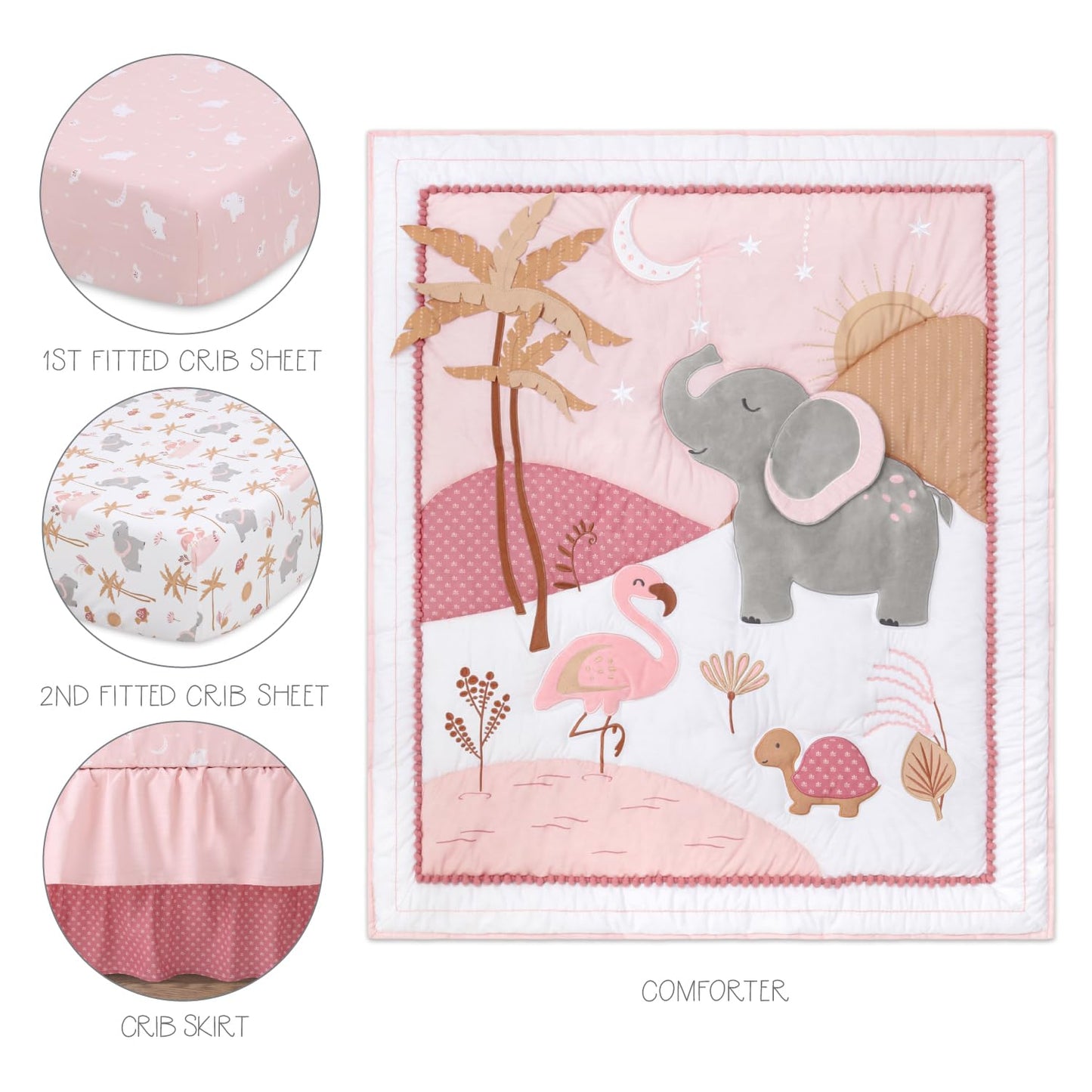 The Peanutshell - Juego de cama de 4 piezas de algodón orgánico para niñas – Juego de cama de bebé recién nacido, bebé y niño pequeño con dos sábanas de cuna, edredón con volantes y polvo – Oasis