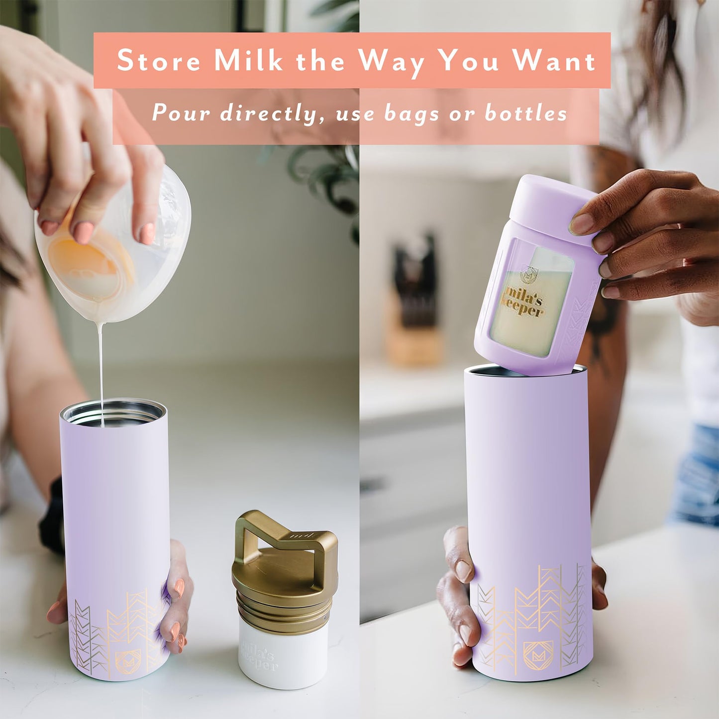Mila's Keeper - Enfriador portátil de leche materna aislado | Almacenamiento de 20 horas | Enfriador y paquete de hielo para viajes, funciona con todas las bombas líderes | Campos de lavanda