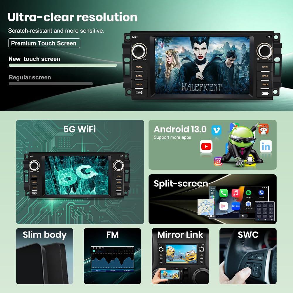 Vratzn Android 13 - Radio estéreo de coche para Dodge RAM 1500 2500 3500 2009 2010 2011 2012 con cámara inalámbrica CarPlay/Android Auto/GPS/HD y Bluetooth