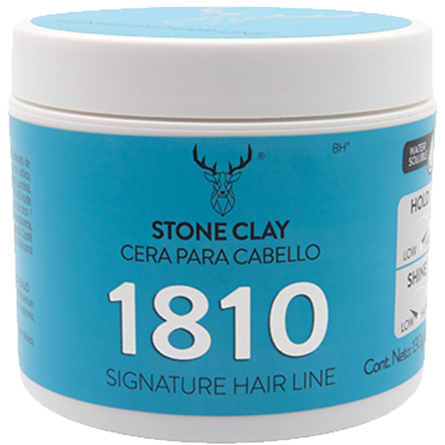 1810 STONE CLAY Pomade para Cabello (Nueva Imagen) - FIJACIÓN MUY ALTA - BRILLO NATURAL - Pomada para cabello Base Agua - Libre de Parabenos - Libre de Sulfatos - Cruelty Free - Hand Made - Very High Hold. Natural Shine Pomade - Efecto Cera sin Residuos -