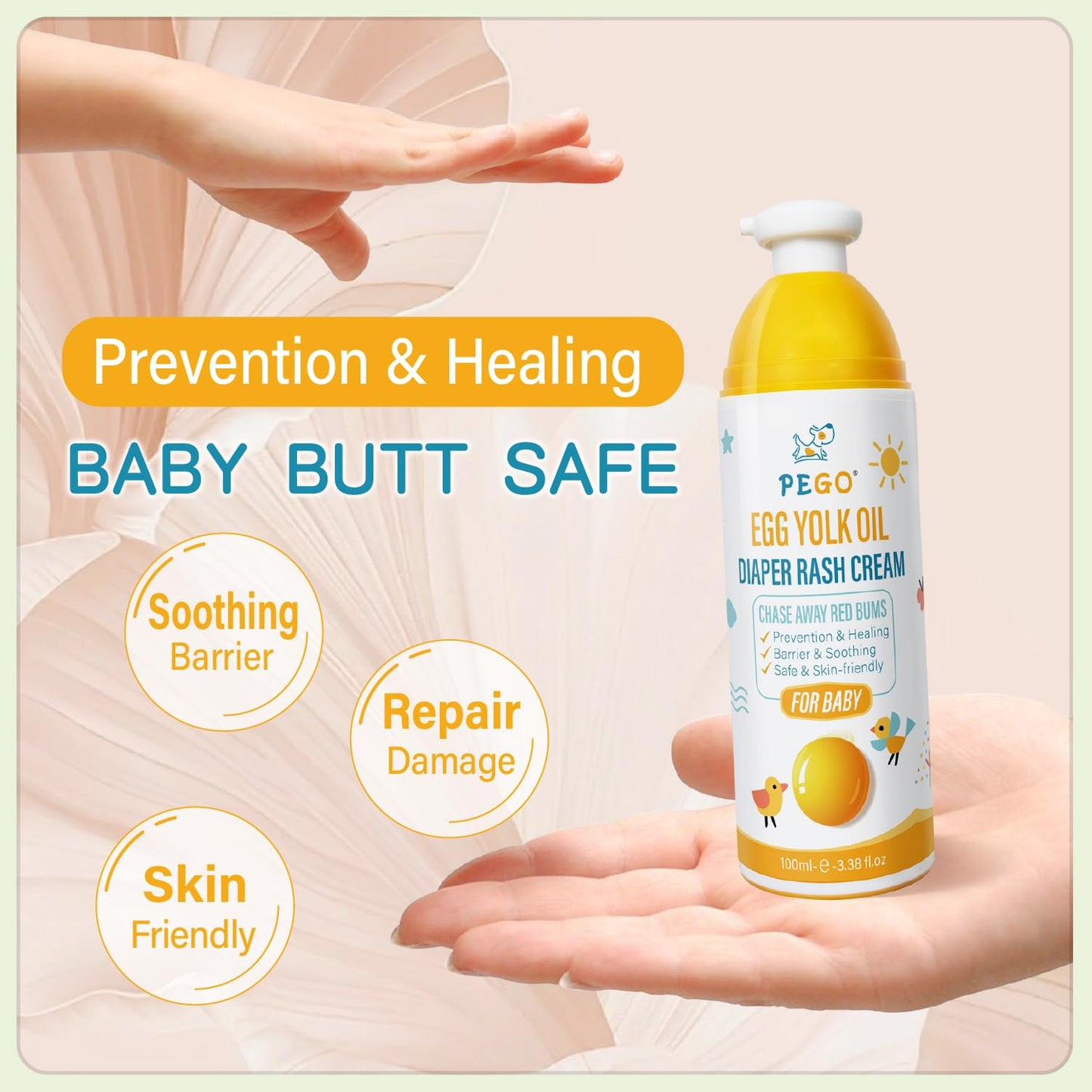 AOAO Crema para la dermatitis del pañal en bebés: recomendada por pediatras para prevenir, aliviar y tratar brotes y brotes de dermatitis del pañal. Protege la piel del bebé (100 ml, 3.38 onzas líquid