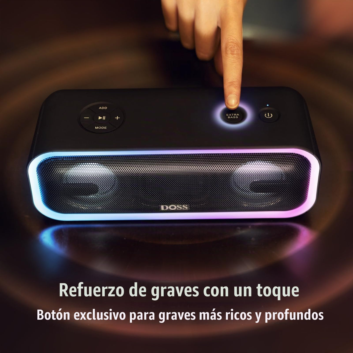 Altavoz Bluetooth Inalámbrico DOSS Negro SoundBox Pro+ con Sonido Impresionante de 24W y Graves Retumbantes