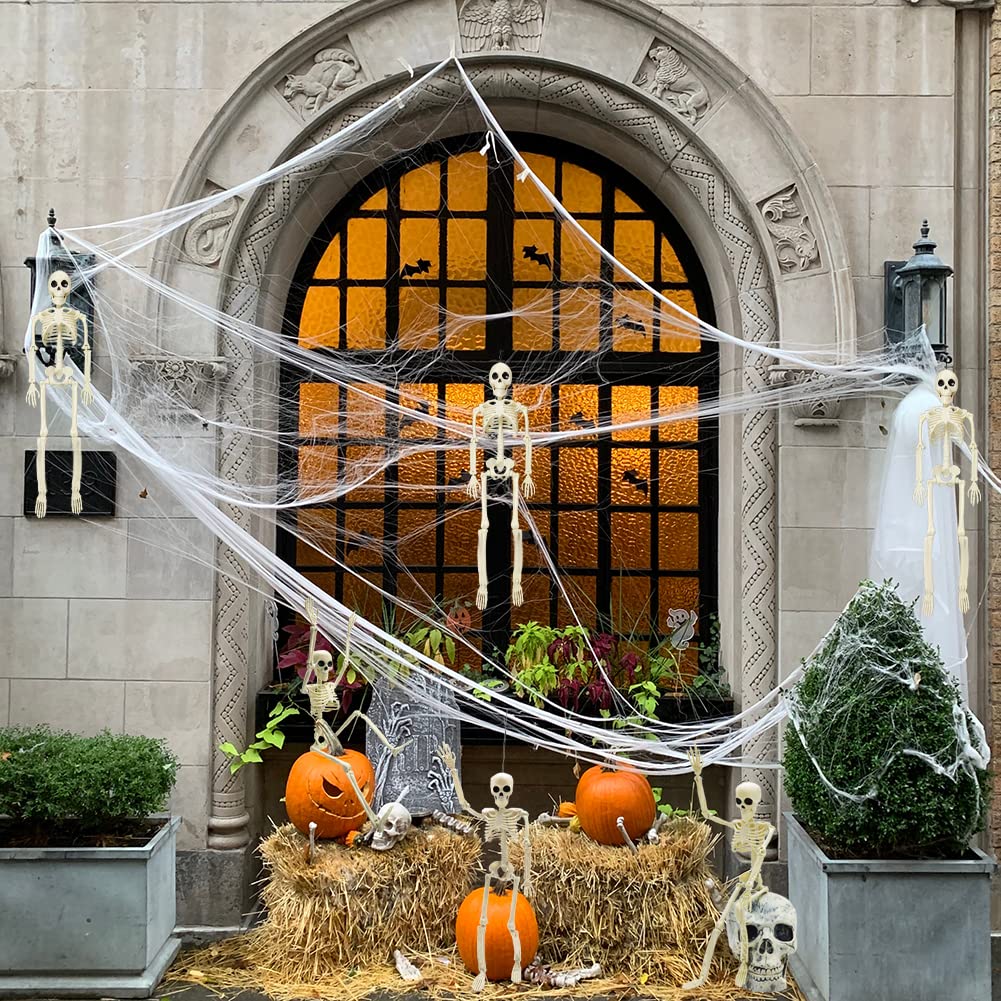 CAMIRUS - 6 decoraciones de esqueleto de Halloween, de cuerpo completo de 16 pulgadas, pequeños huesos de plástico con articulaciones móviles posibles para Halloween, fiestas en interiores y