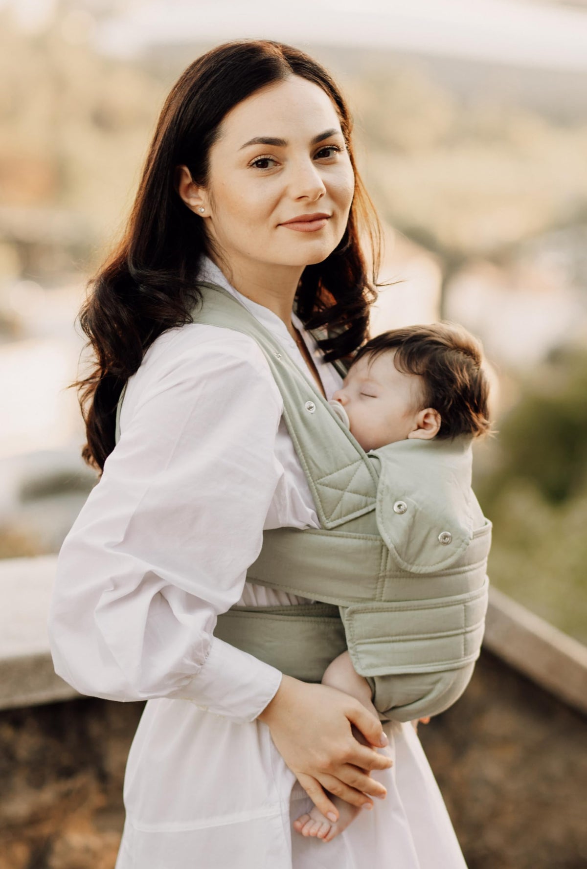 Marsupi Classic, portabebés ajustable con 2 posiciones de transporte (frontal y cadera), cangurera desde recién nacido (3.5-15 kg), algodón orgánico, Beige, Talla: L