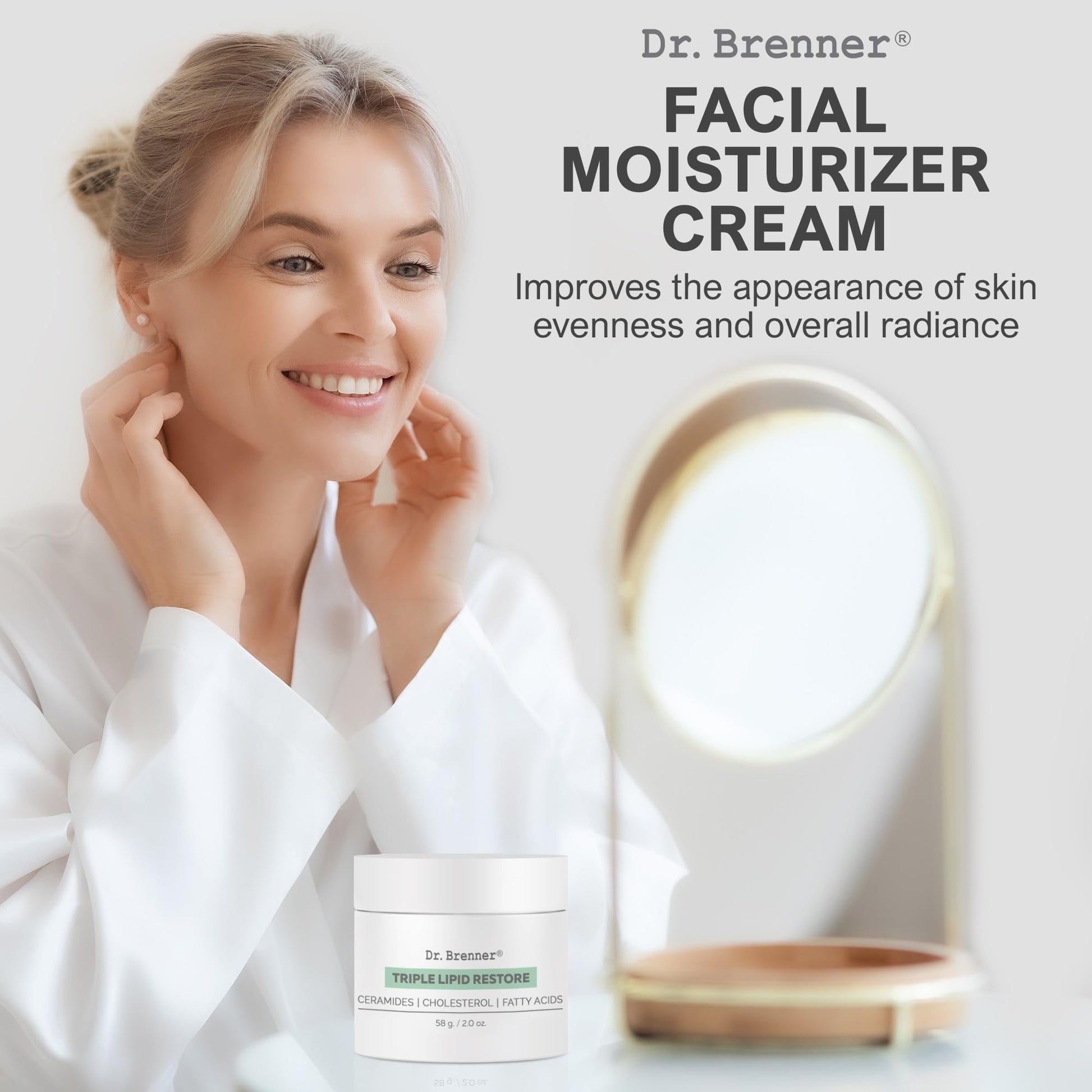 Dr. Brenner- Crema hidratante facial antienvejecimiento Triple Lipid Restore, reafirmante y recuperadora con ceramidas, lípidos y