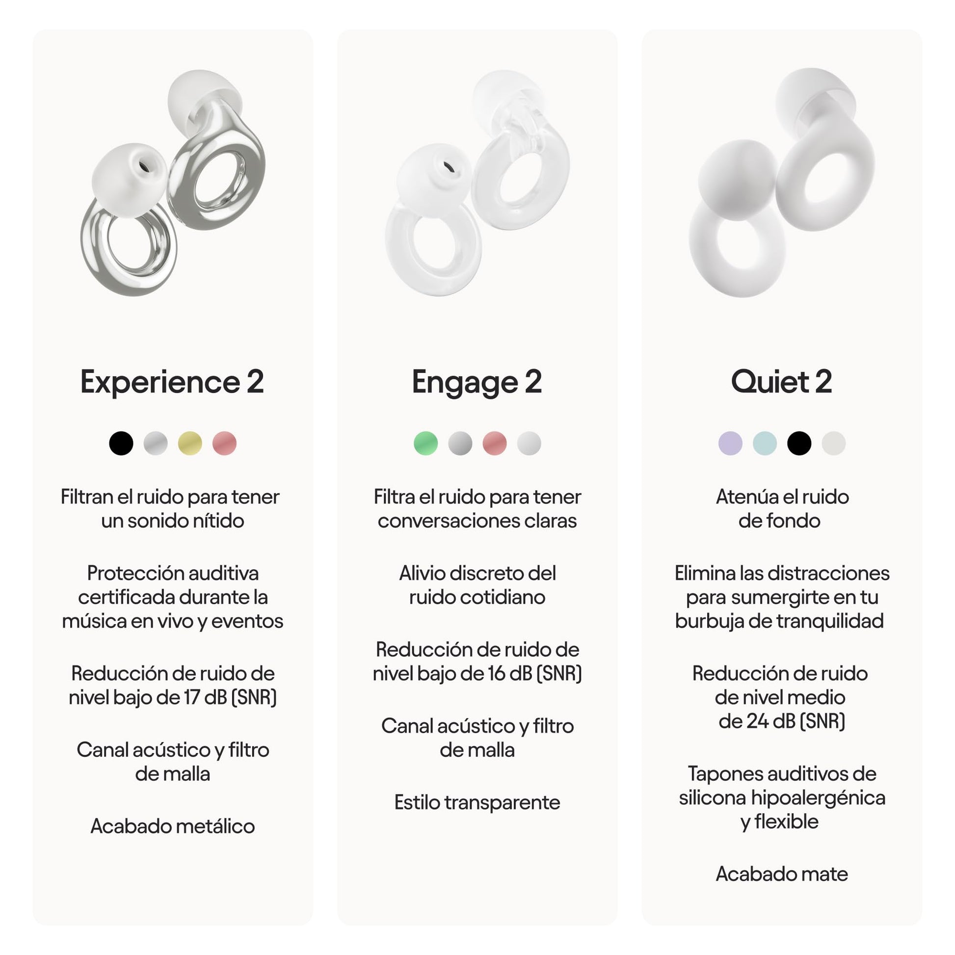 Loop Experience 2 Tapones auditivos – Protección auditiva certificada para conciertos y festivales, eventos en vivo, deportes, DJ y vida nocturna – Tapones auditivos con reducción de ruido de 17 dB