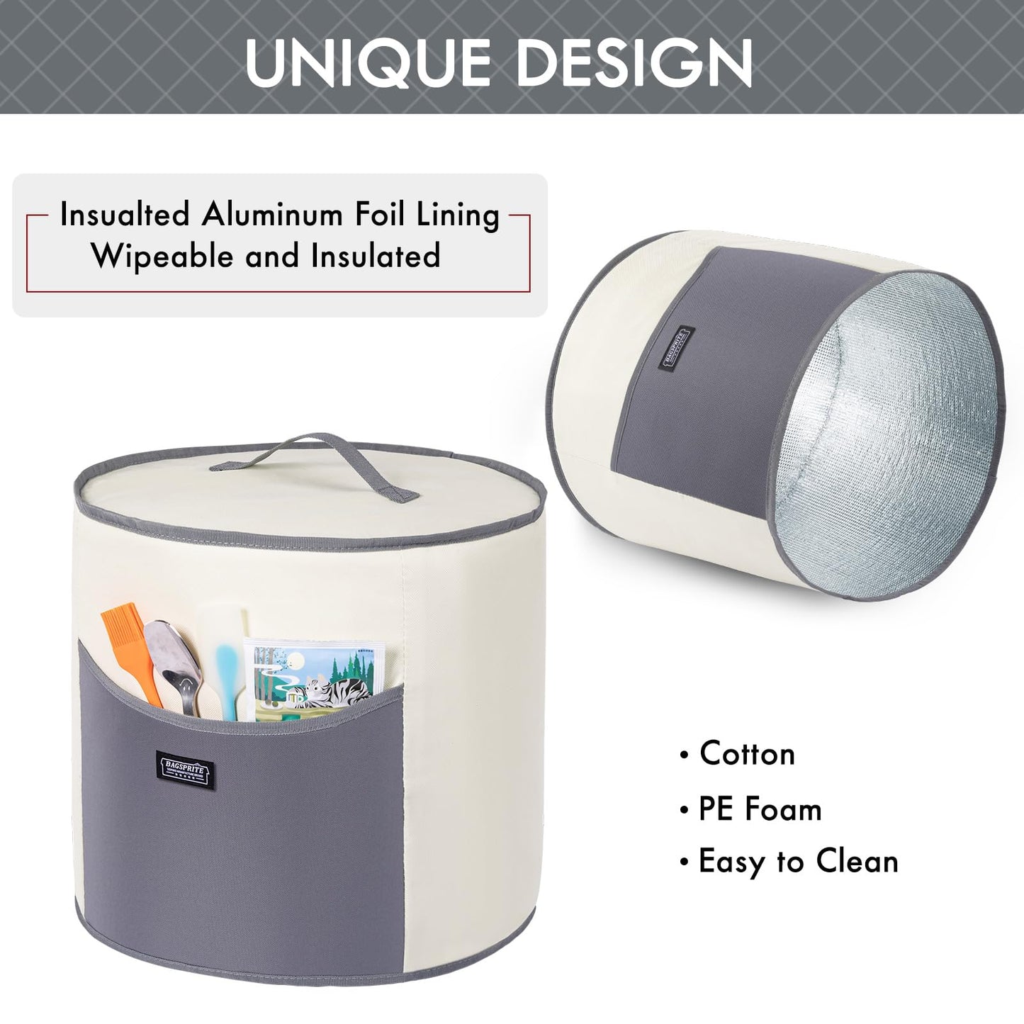 BAGSPRITE - Cubierta antipolvo compatible con fundas instantáneas para electrodomésticos de 6 cuartos de galón, cubierta aislada para olla de presión con bolsillos para accesorios de cocina