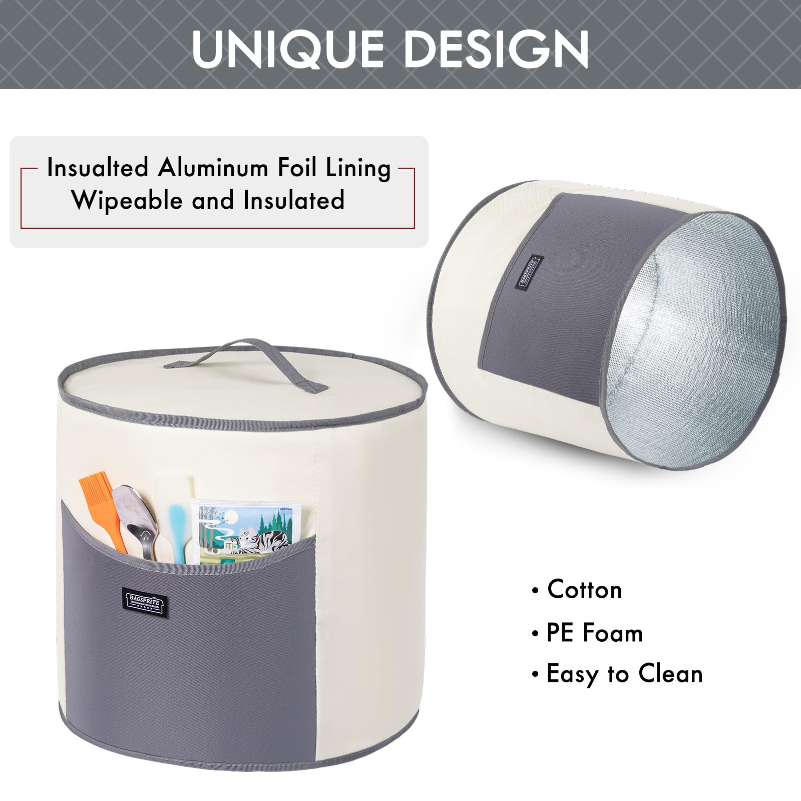 BAGSPRITE - Cubierta antipolvo compatible con fundas instantáneas para electrodomésticos de 6 cuartos de galón, cubierta aislada para olla de presión con bolsillos para accesorios de cocina