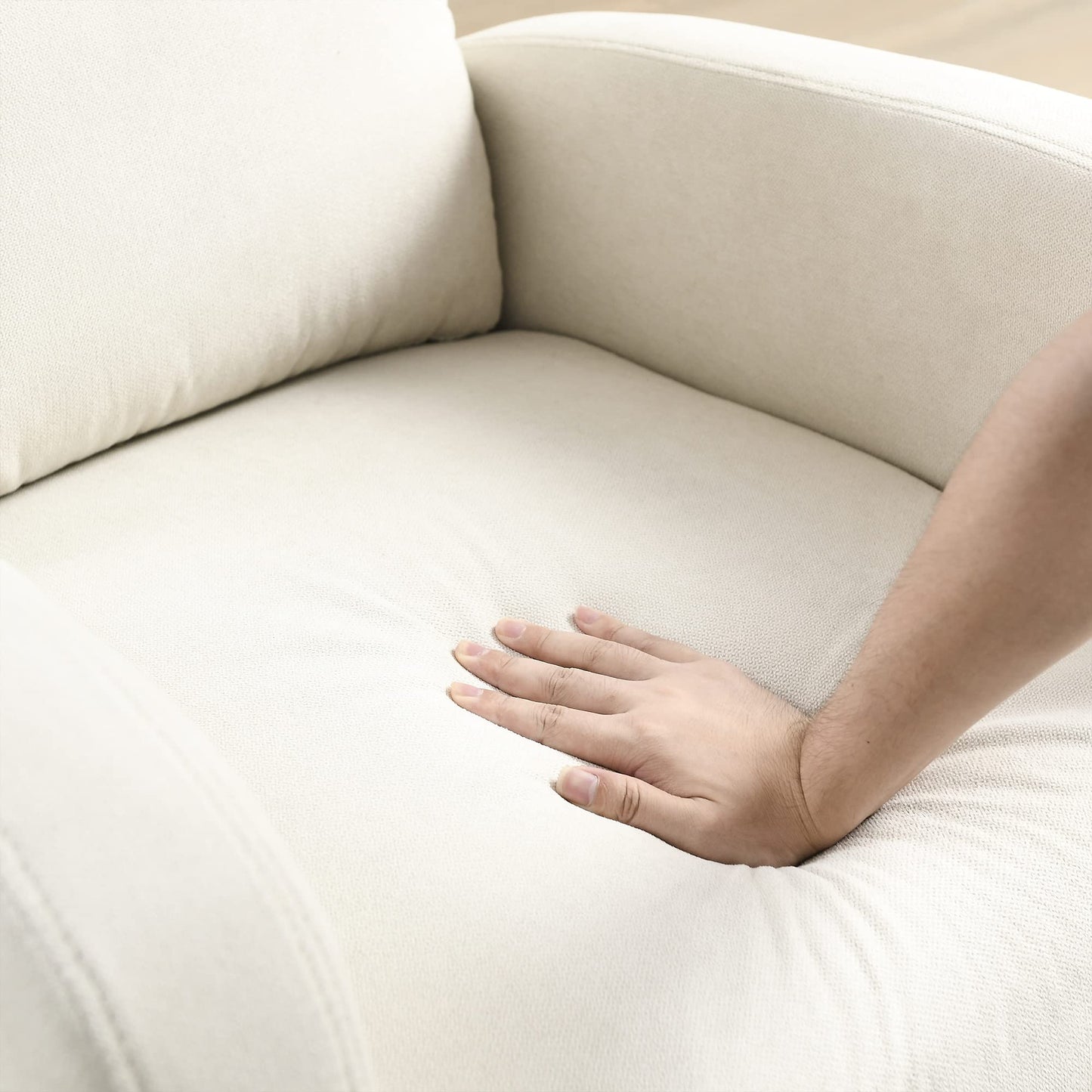 Krinana - Mecedora de guardería con patas de madera maciza, silla planeadora para guardería con dos bolsillos laterales, sillón basculante para sala de estar, recámara (beige, tela de lino)