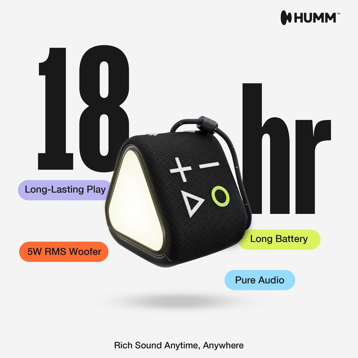 Altavoz Bluetooth Impermeable HUMM GLO Portátil con Iluminación Ambiental y Correa Colgante Azul para Viajes y Playa