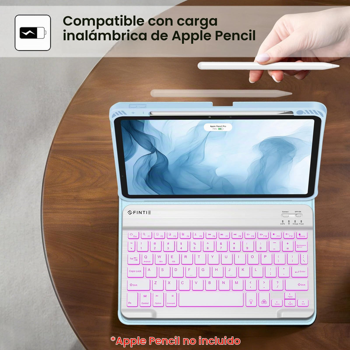 Funda con Teclado iPad Air Fintie Azul TPU Suave y Bluetooth Desmontable