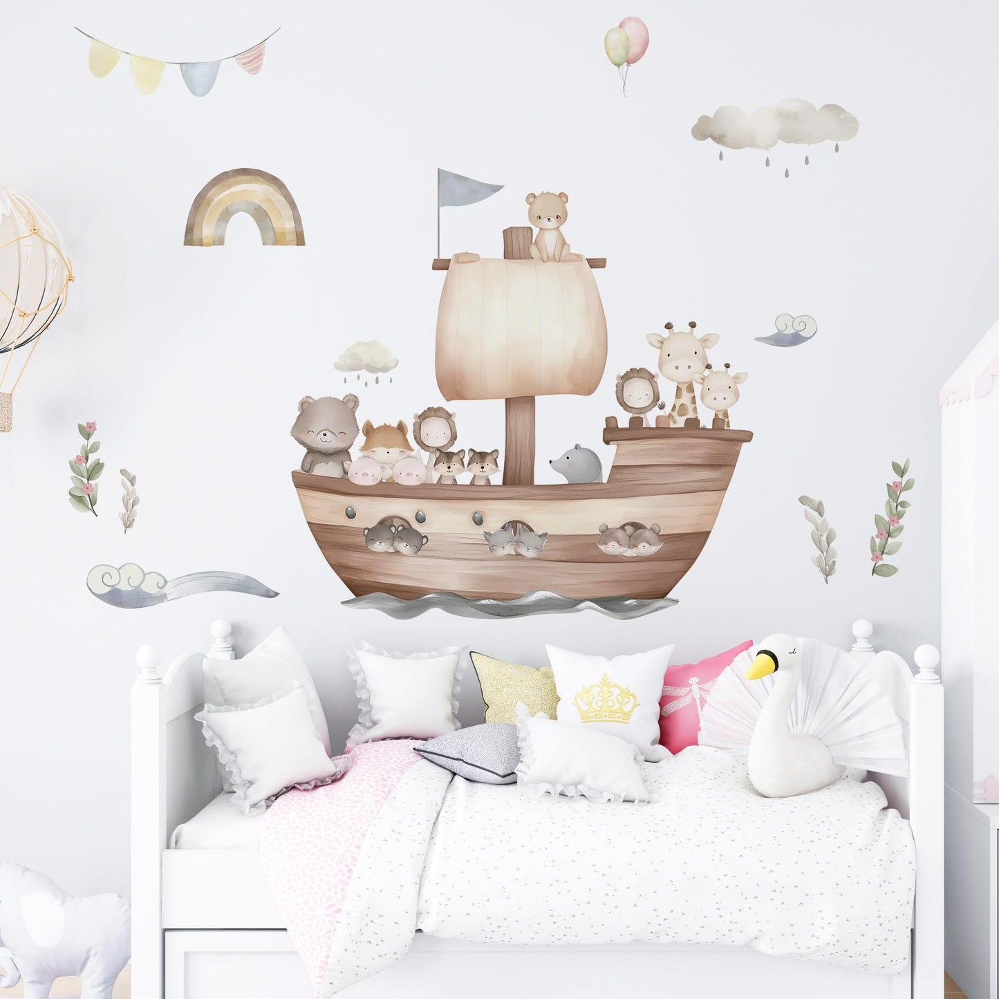 Calcomanías de pared de animales de Arca de Noé, león, oso pequeño, jirafa, animales de barco, perfectos para el recámara de tu hijo, niñas y niños, habitación de bebé, cuarto de bebé, habitación de