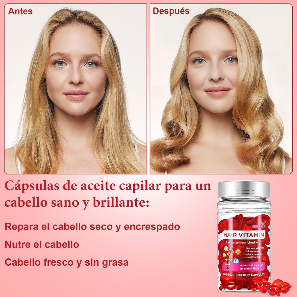 Cápsulas Aceites Nutrición Profunda de Vitamina E para el Cuidado del Cabello con Aceite de Nueces (2 PCS)