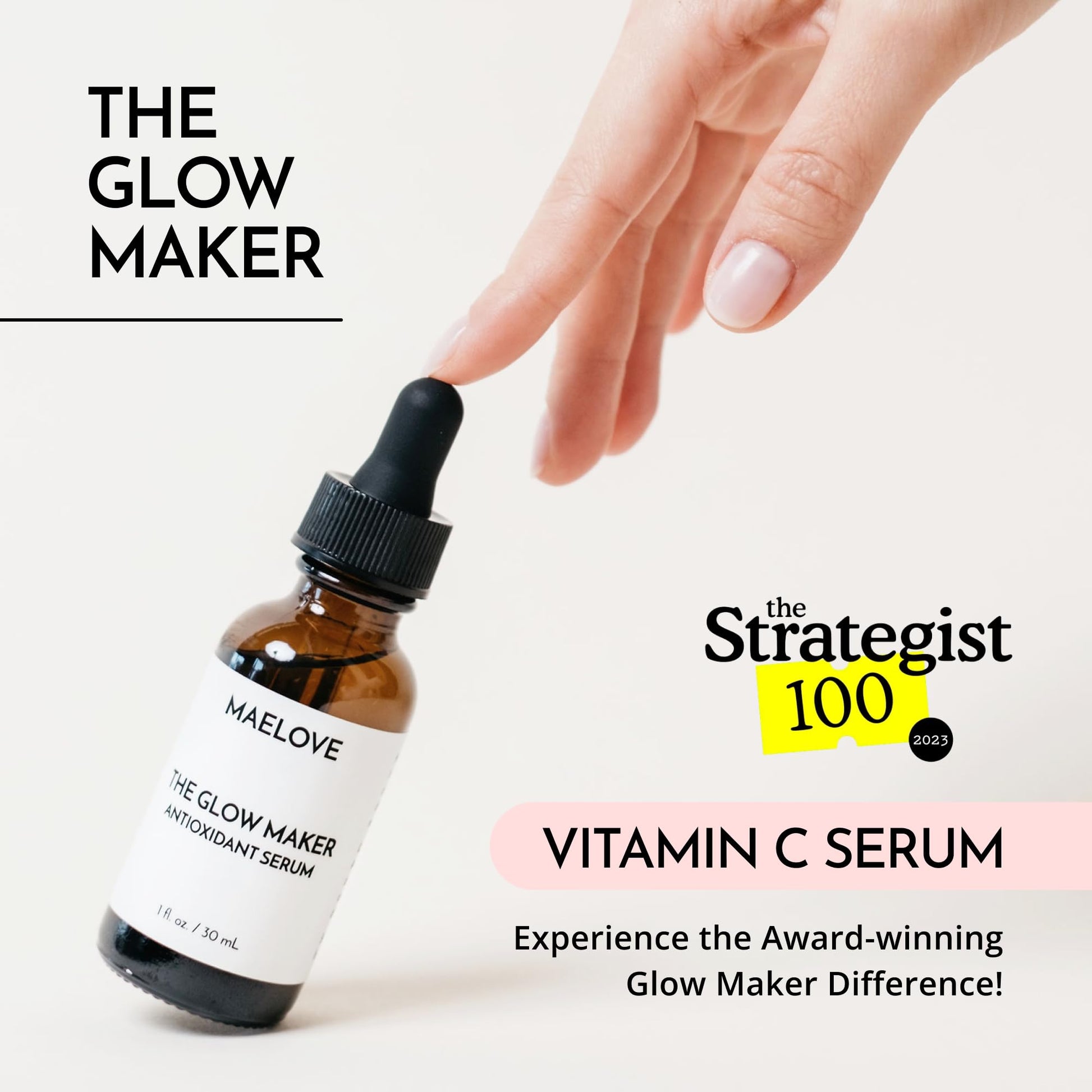 Suero de vitamina C, Glow Maker con vitaminas C, E, ácido ferúlico y hialurónico, sin fragancia, galardonado suero facial iluminador e hidratante, 1.0 fl oz