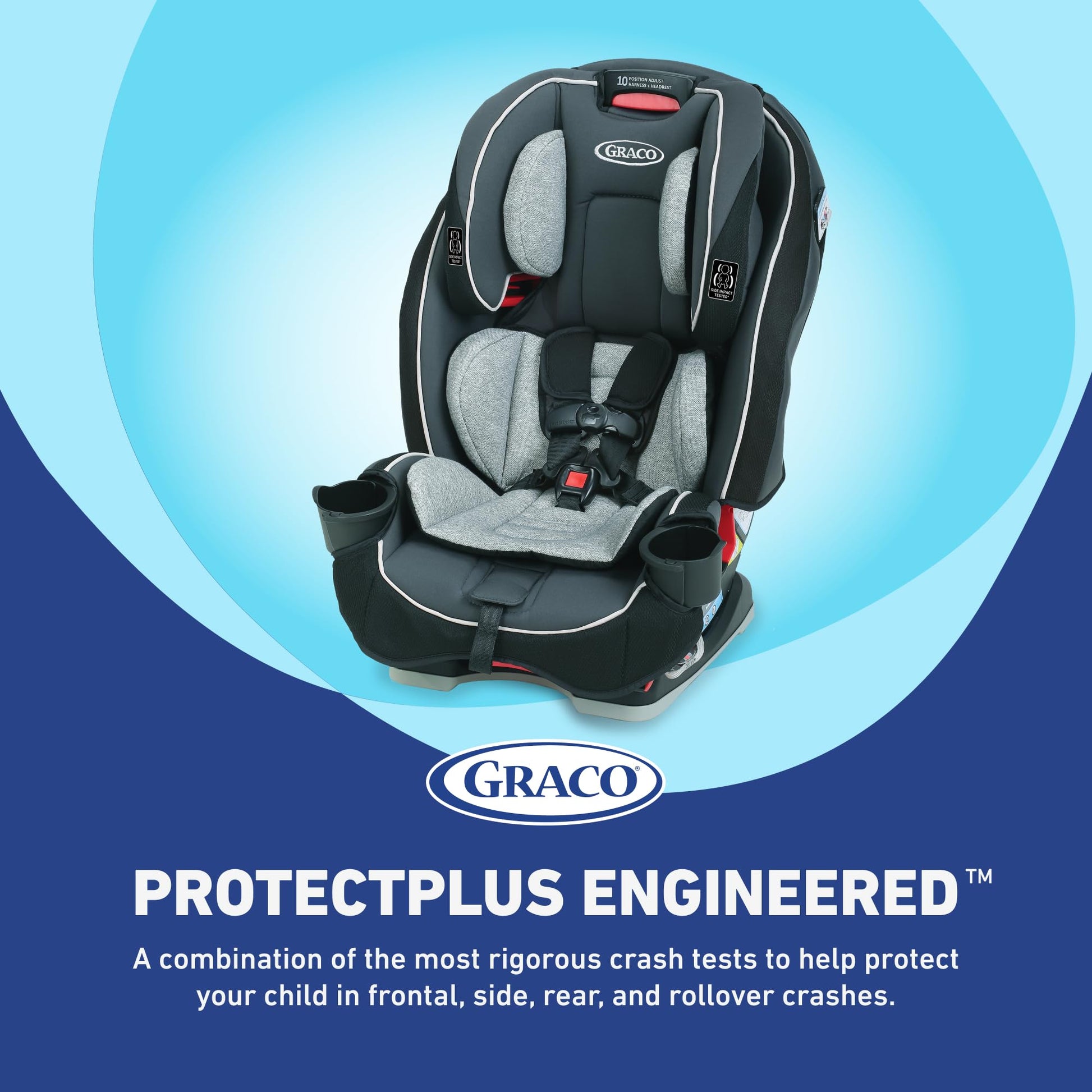 Graco SlimFit 3 en 1 Asiento de coche convertible, diseño que ahorra espacio, Darcie, adecuado para trasero y delantero, asiento elevador de respaldo alto con reposacabezas de 10 posiciones