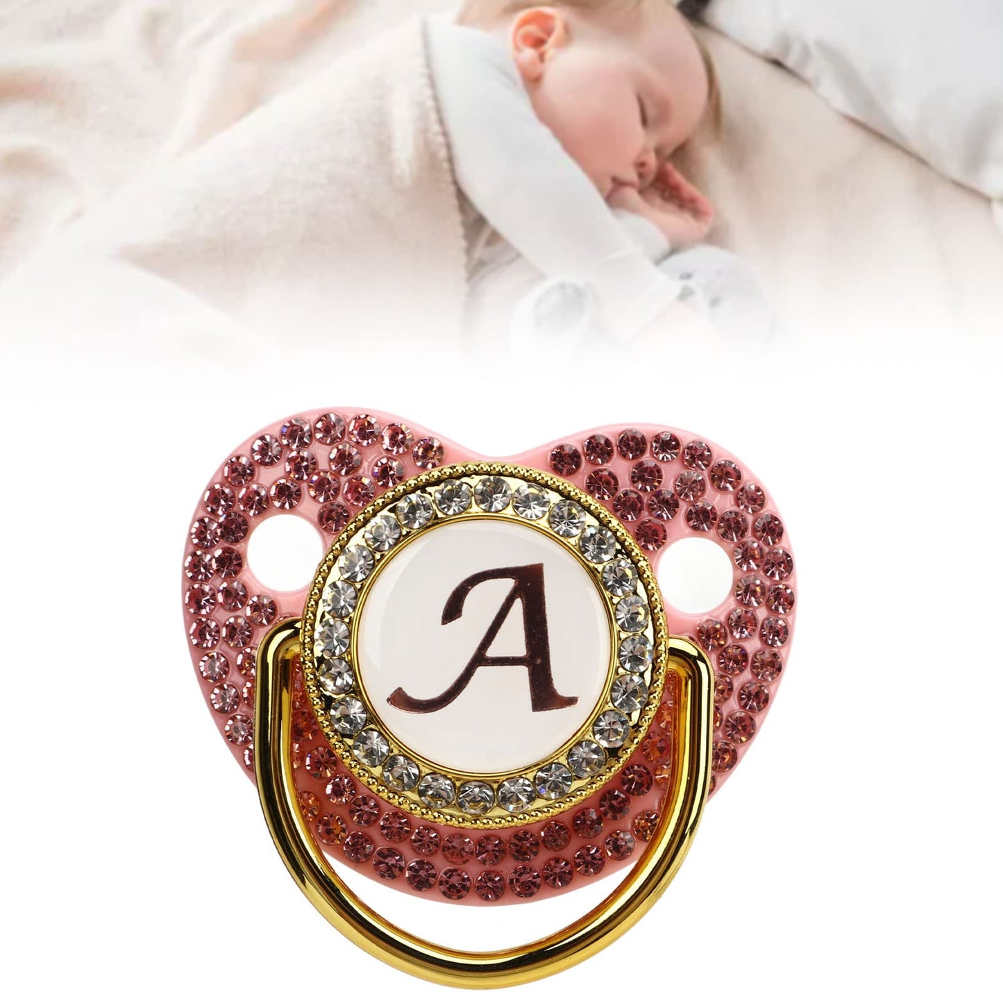 Chupete Dorado para bebé, Chupete Personalizado y Juego de Clips para Chupete, Chupete con Letras A-Z 26 Chupete de Silicona para Recién Nacido, para bebé de 6 a 18 Meses