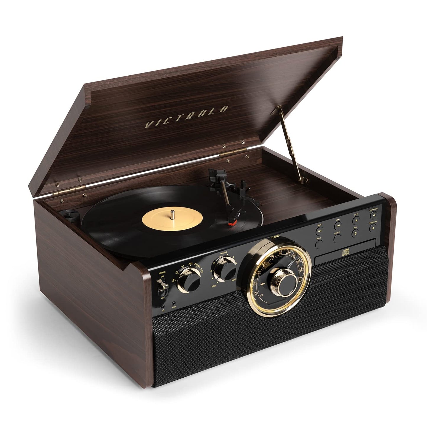 Tocadiscos Victrola Empire Madera Bluetooth 6 en 1 Moderno de 3 Velocidades
