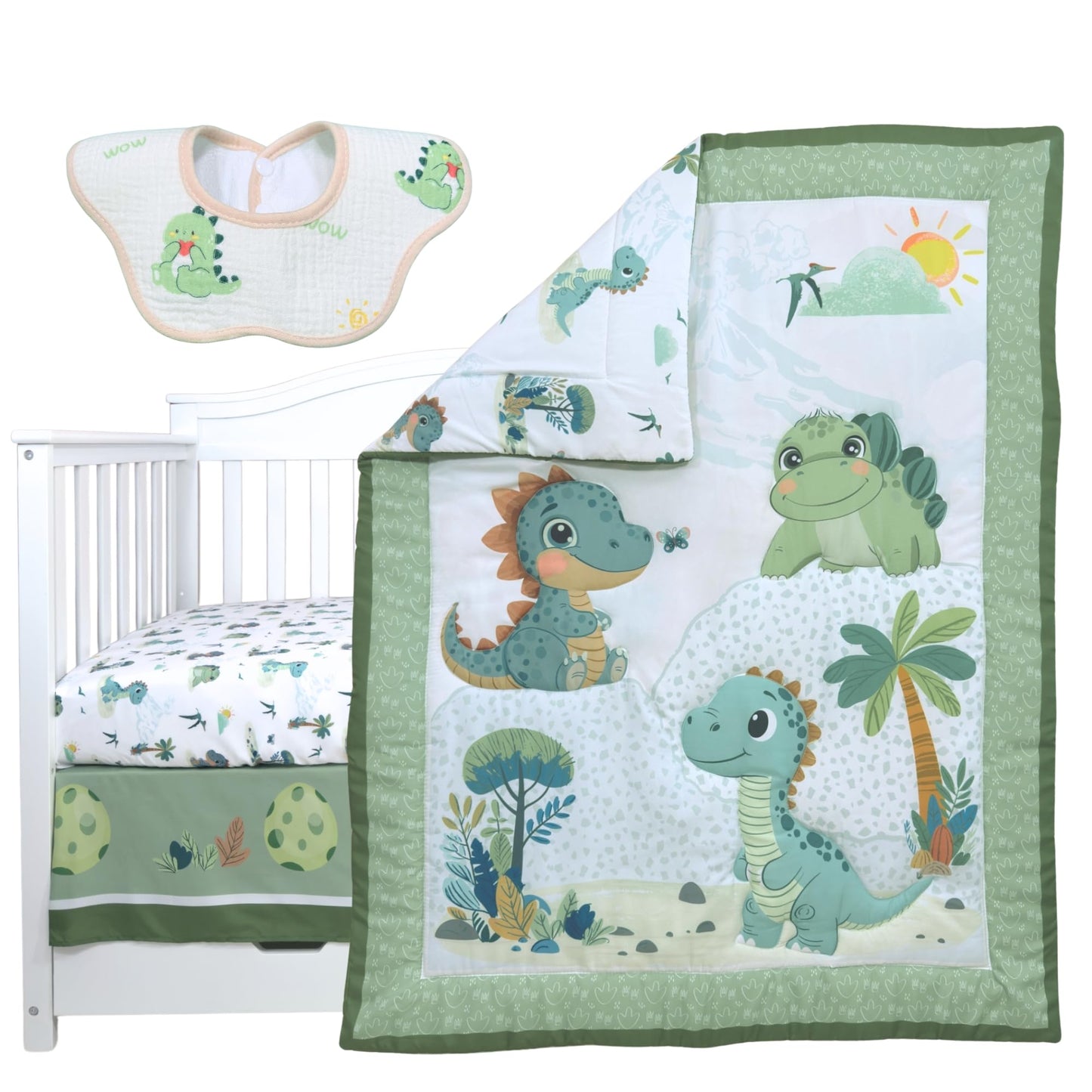 TrenD'lay - Juego de cama de 3 piezas para cuna para niños o niñas, incluye edredón y falda de cama