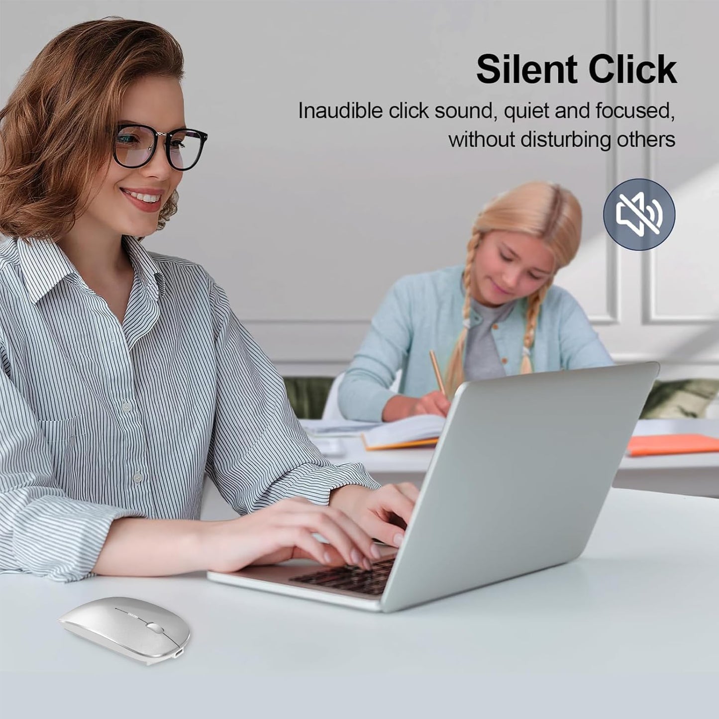 Mouse Inalámbrico Suteke Gris Recargable Tipo C para MacBook Air Pro iPad iMac y Portátil