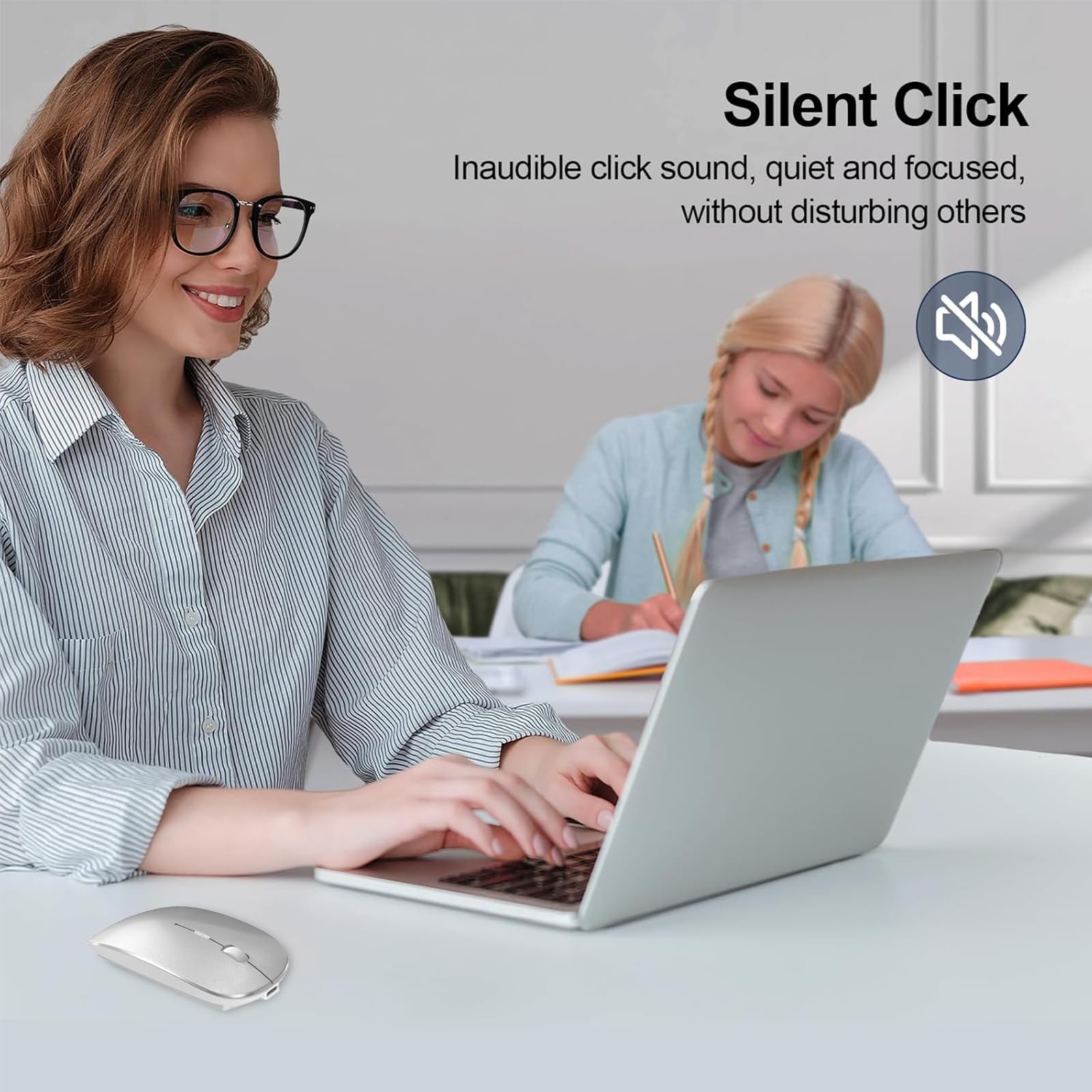 Mouse Inalámbrico Suteke Gris Recargable Tipo C para MacBook Air Pro iPad iMac y Portátil