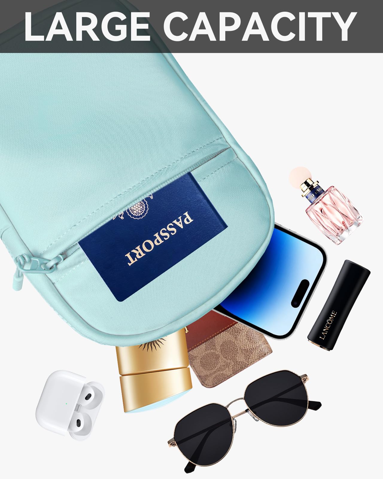Bolso bandolera pequeño para mujeres y hombres, riñonera bandolera con correa ajustable, bolsa de pecho para correr y ciclismo, Azul/claro