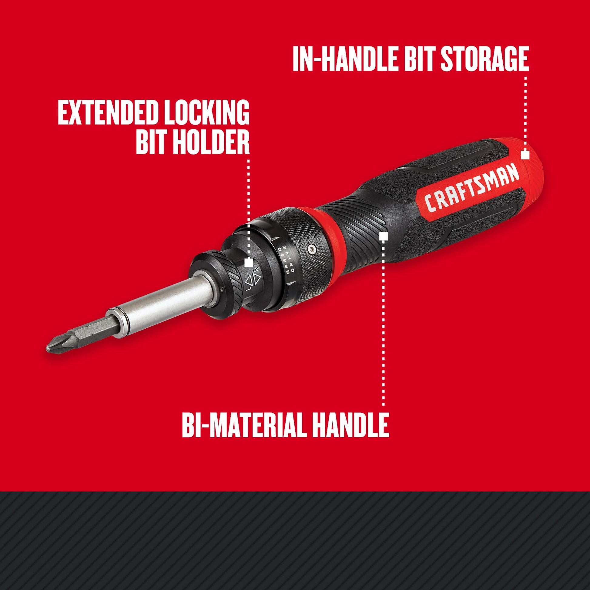 CRAFTSMAN - Destornillador de carraca, SpeedDrive, puntas de doble punta de 2 pulgadas, mango con capacidad para hasta 6 puntas (CMHT68129)