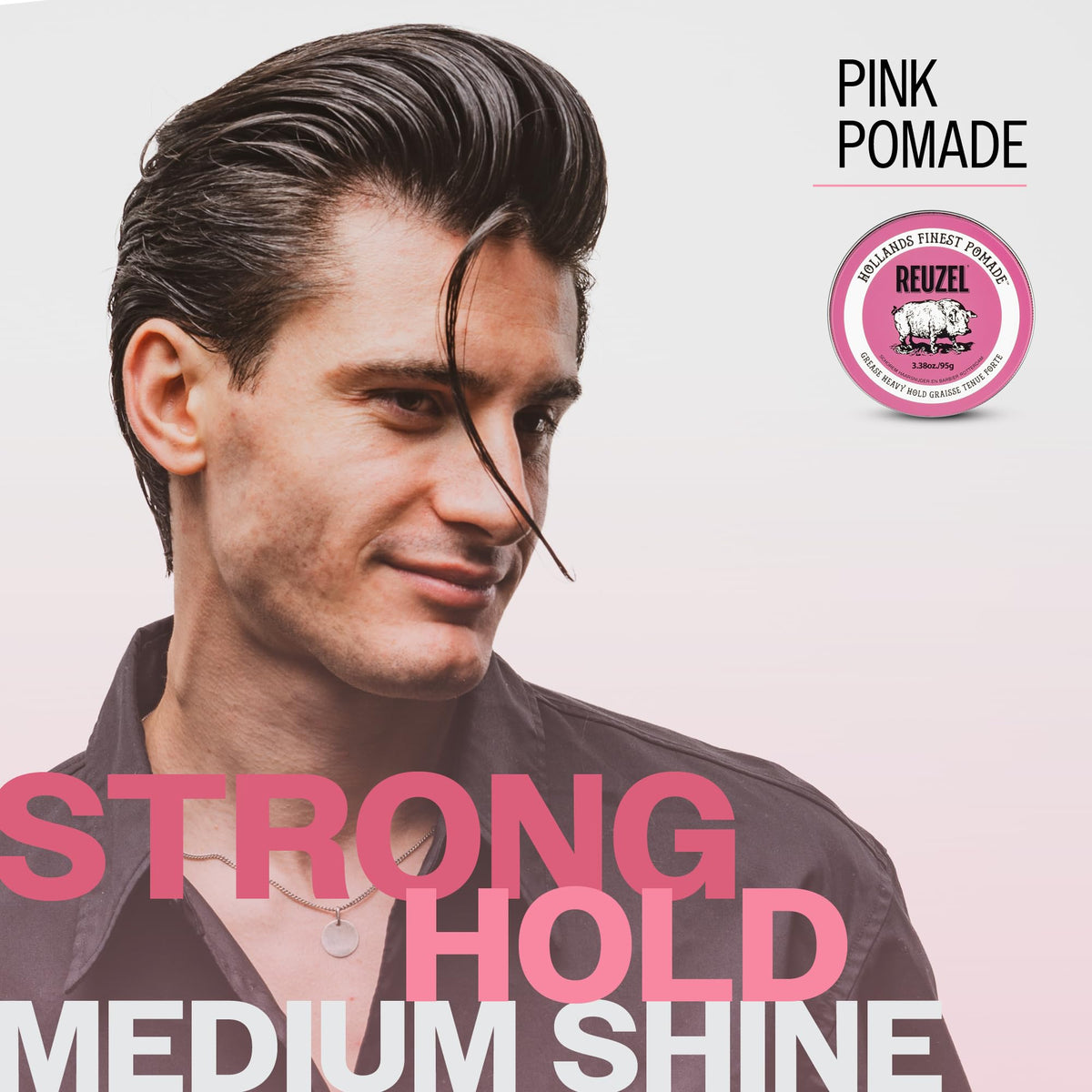 Reuzel Pink Pomade Grease 95 g Pomada para Cabello Base Aceite, Fijación Fuerte, Brillo Medio, Ideal para Cabello Grueso y Rizado