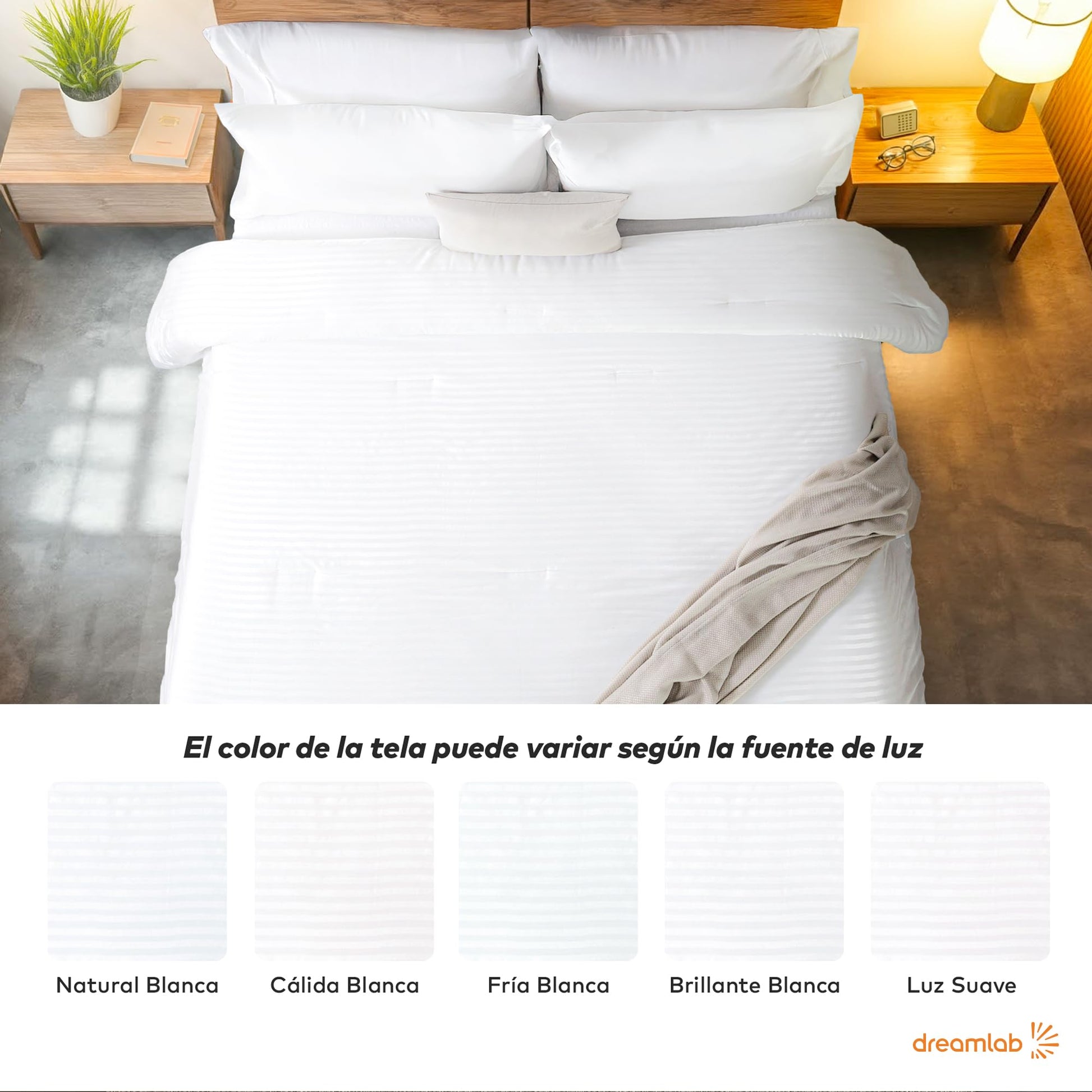 Edredón Dreamlab Rayas Satinadas Blancas Microfibras Hipoalergénico King Size para Toda Estación