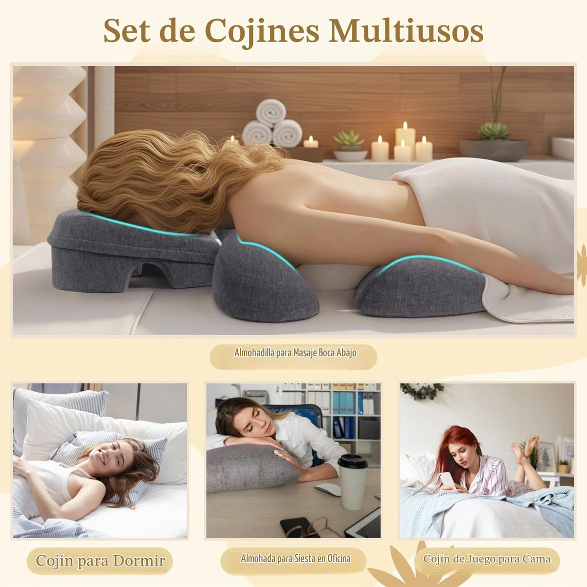Almohada de Masaje Felistory Gris Ergonómica para Cabeza y Pecho en Spa y Hogar