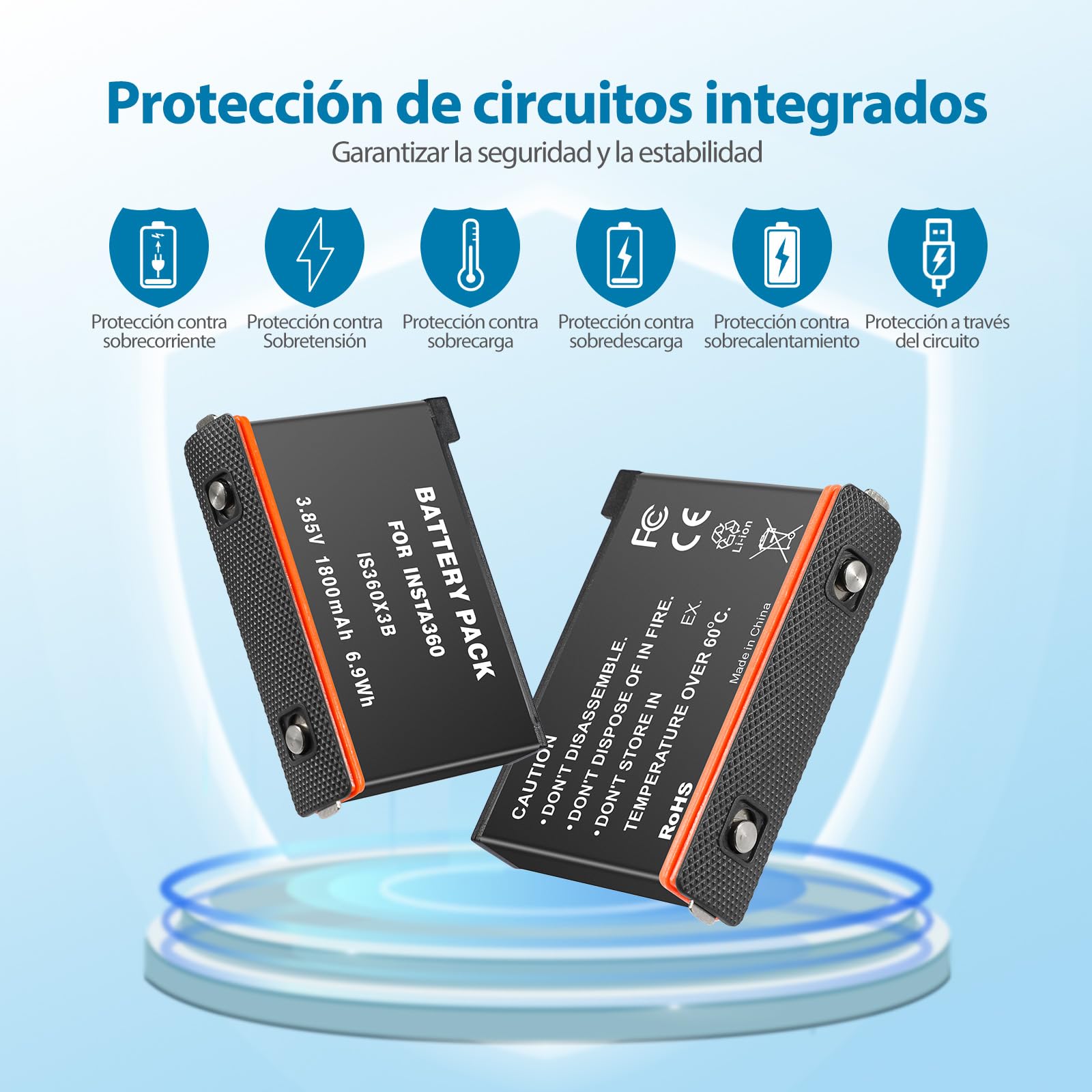 Batería PHTEGI Insta360 X3 1800mAh azul con Hub de Cargador rápido y Ranuras para Tarjetas SD