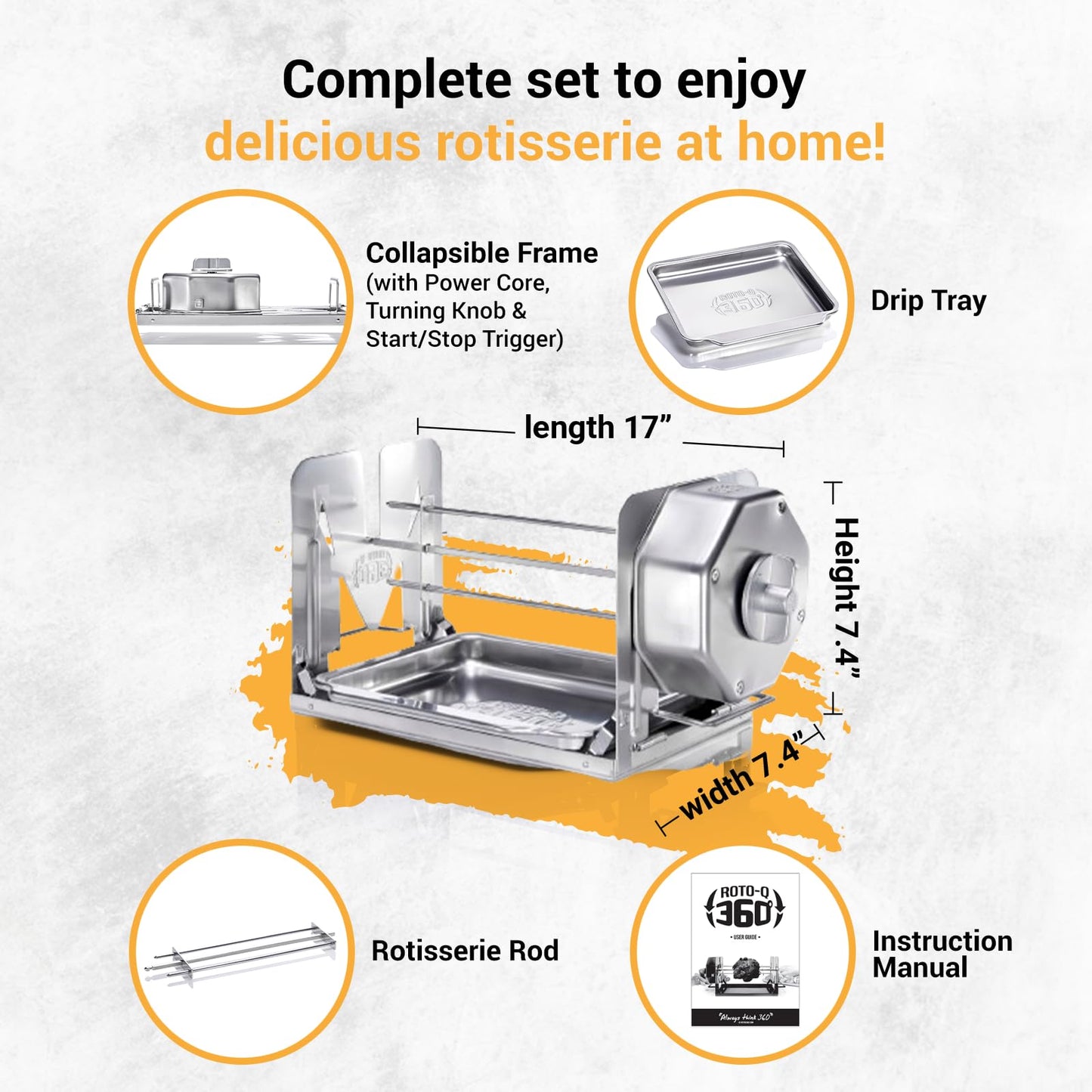 Kit de Asador Inalámbrico ROTO-Q 360 Acero Inoxidable para Parrillas y Hornos