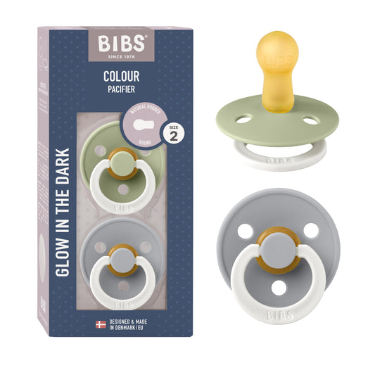 BIBS chupetes caucho natural Brillan en la oscuridad 6-18 meses meses 2 pza Sage Night/Cloud Night