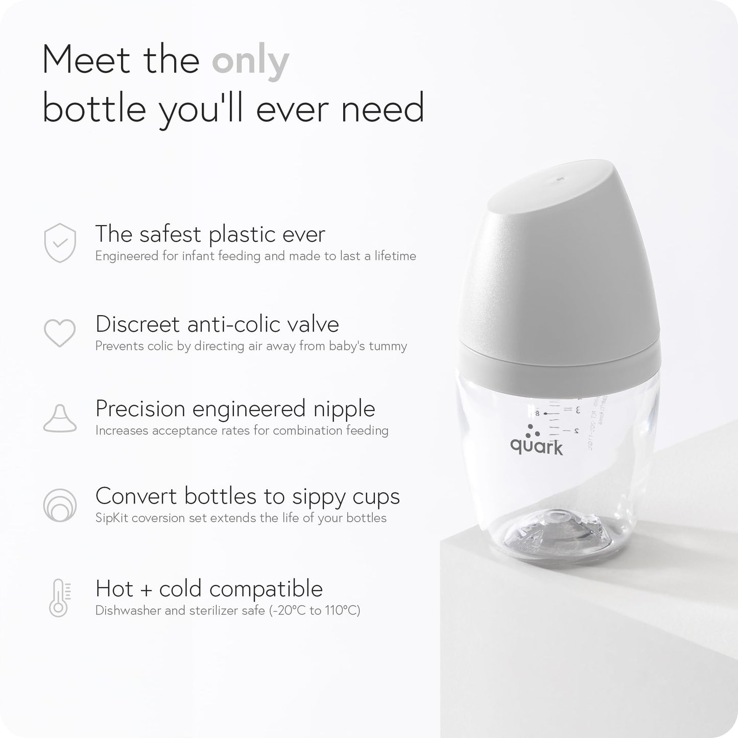 Quark Biberón BuubiBottle Mini de flujo lento para bebés recién nacidos - con tetina anticólicos RealFeel para simular la lactancia materna - Libre de BPA, PVC y toxinas -